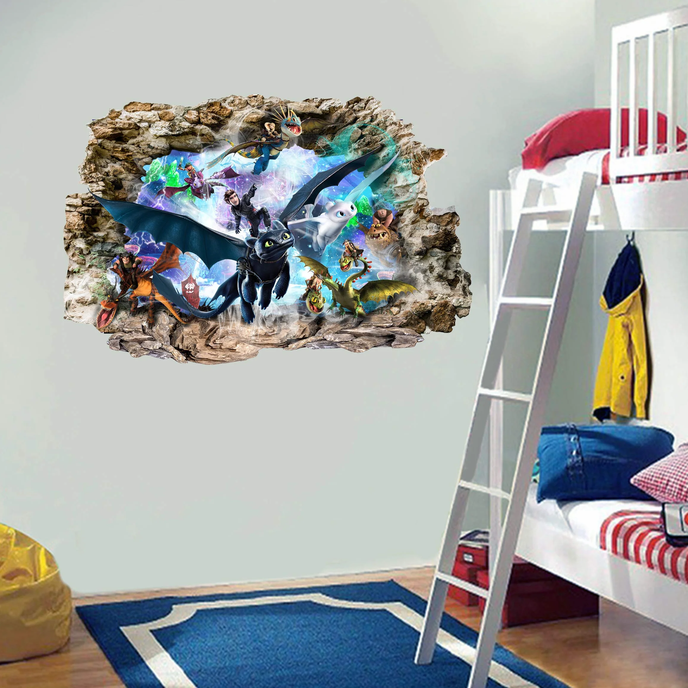 Stickers Muraux 3D Comment Entraîner Son Dragon 80 cm x 53 cm
