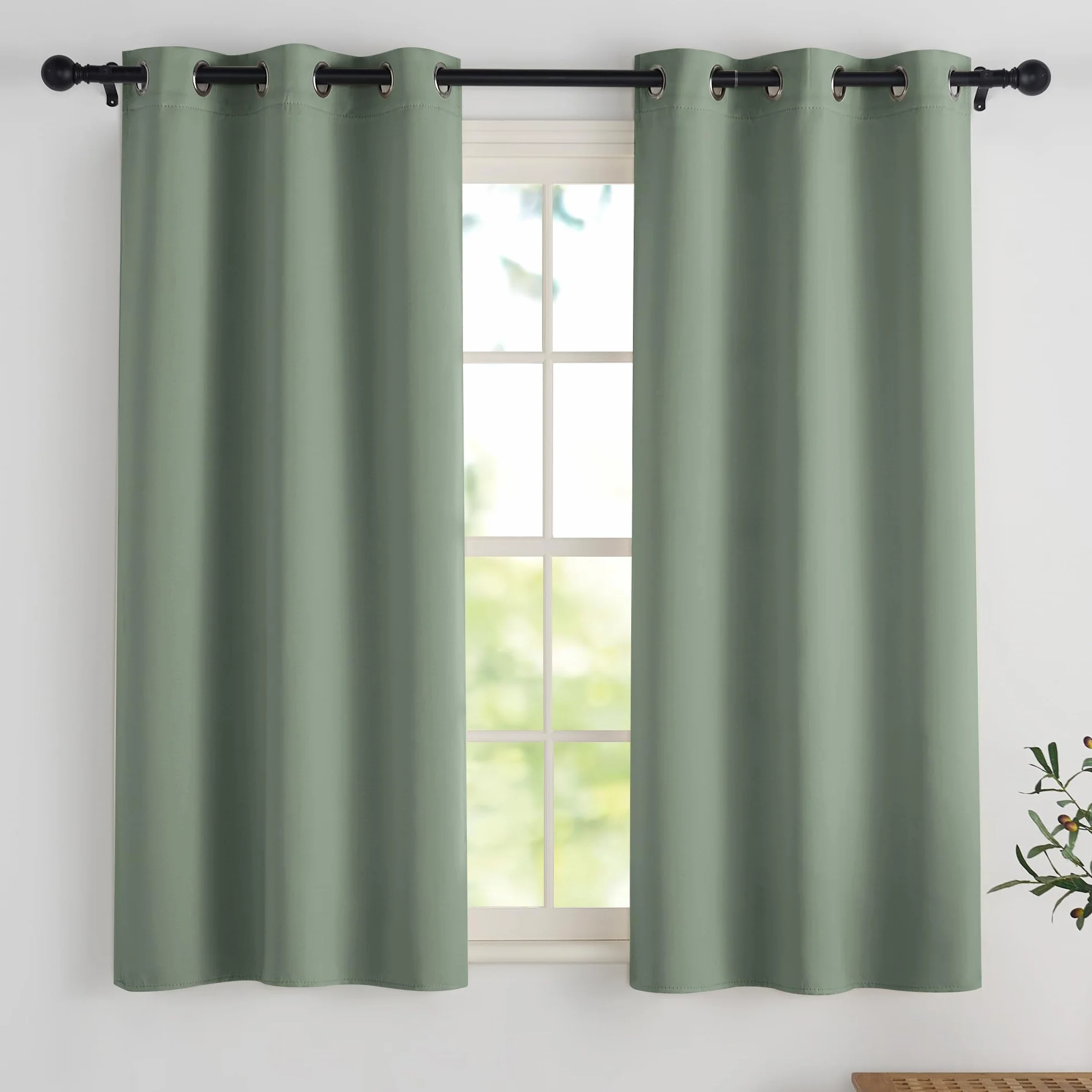 PONY DANCE Rideaux Occultant Court Lot De 2 Brise-Vue Vert Opaques avec Oeillets 90x137cm