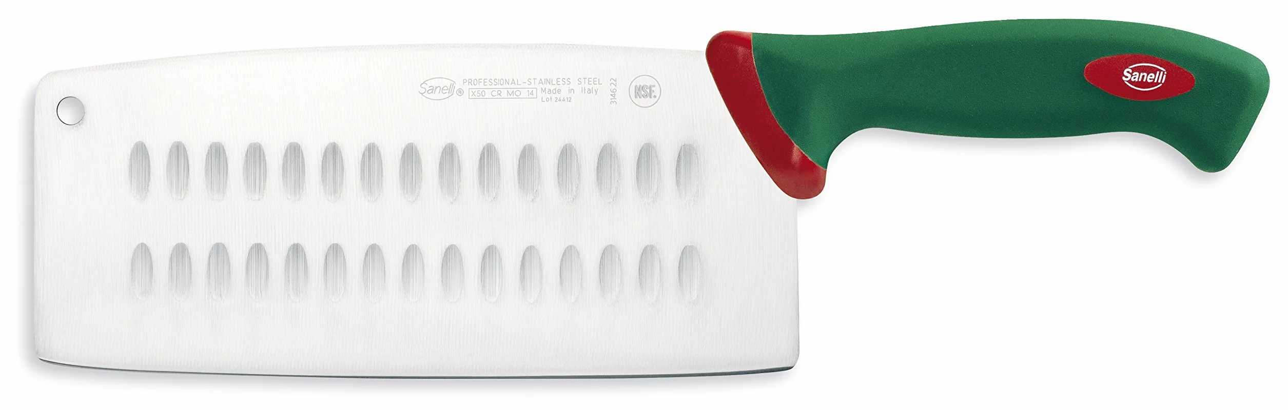 Sanelli Ligne Premana Professional,Couteau Chinois Cm.22,Acier Inoxydable,Vert et Rouge,34.5x3.0x10.0 cm