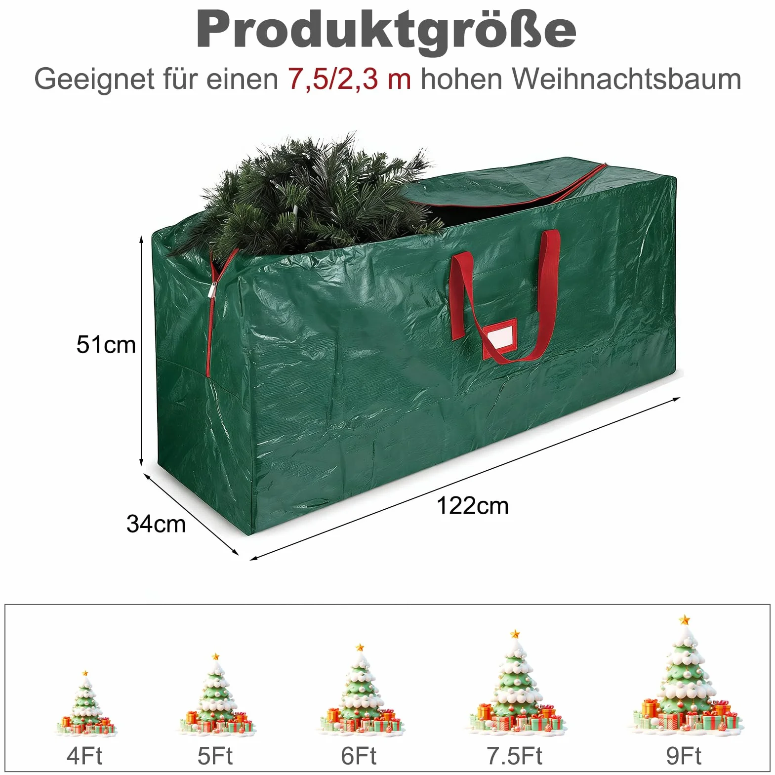 Sac de rangement pour sapin de Noël 220 cm, Oxford 600D imperméable, poignées renforcées fermeture éclair