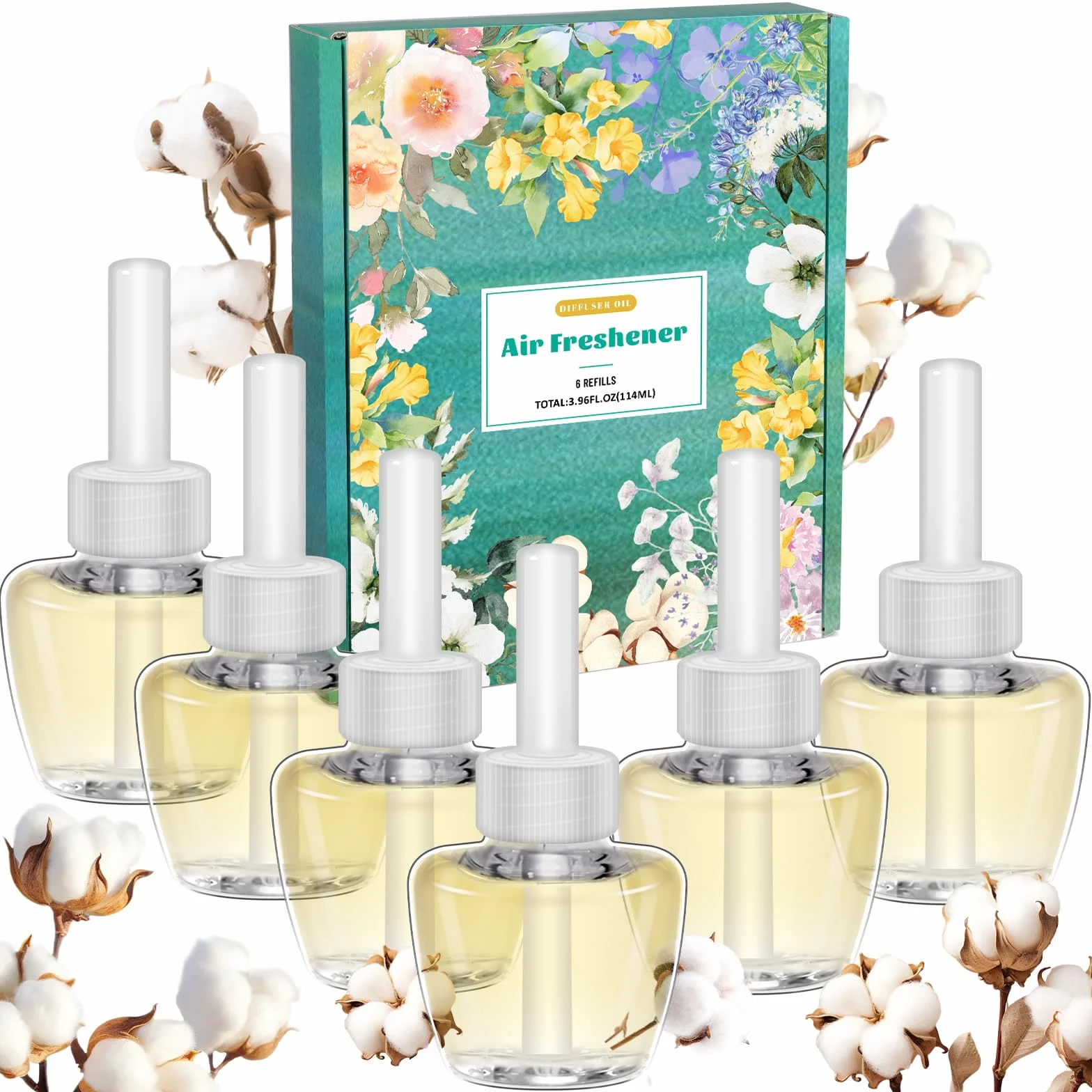 Recharge Désodorisant Maison Coton 6x19ML Compatible Air Wick Glade Diffuseur Électrique