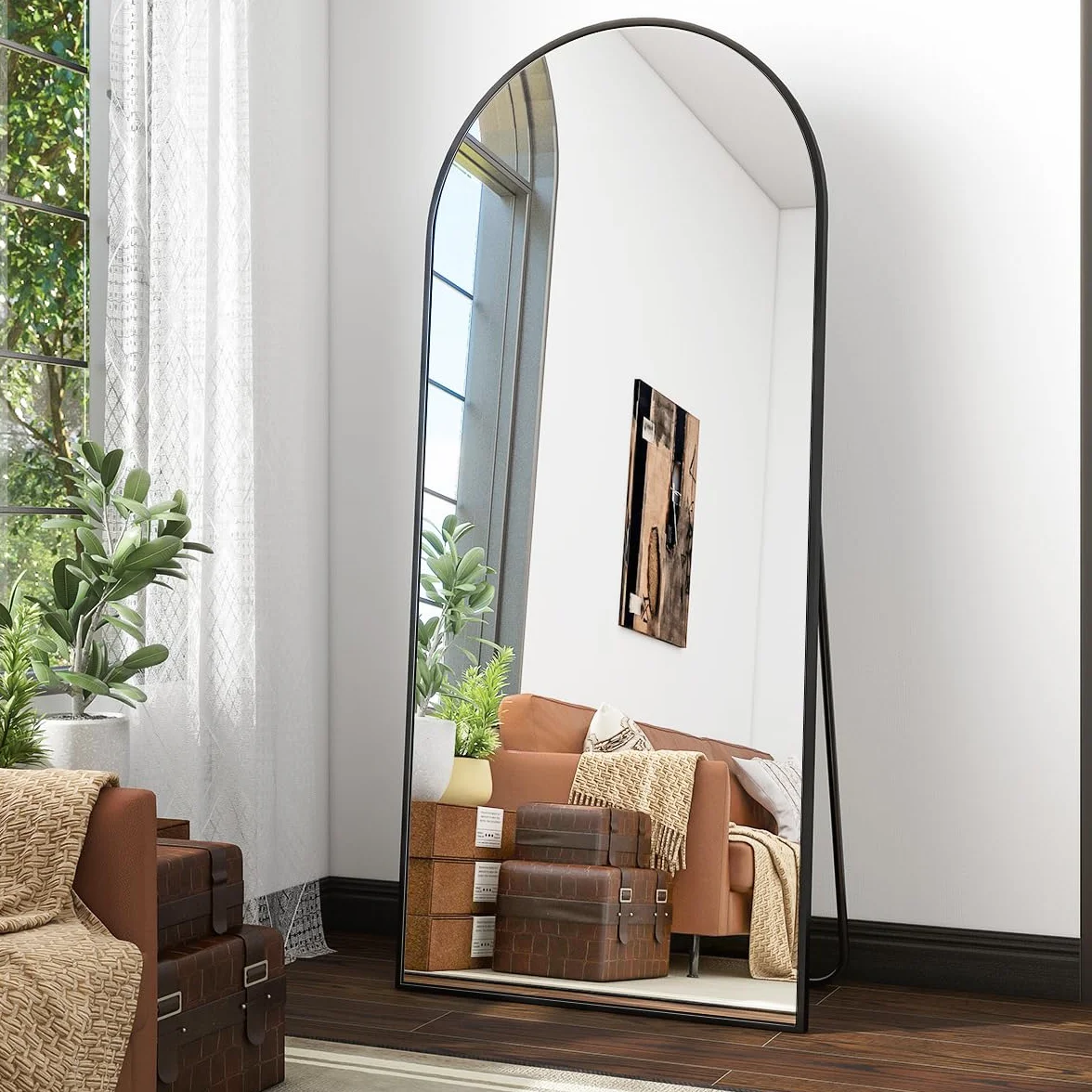 Grand miroir en arc 76 x 171 cm pleine longueur, miroir de sol inclinable, noir