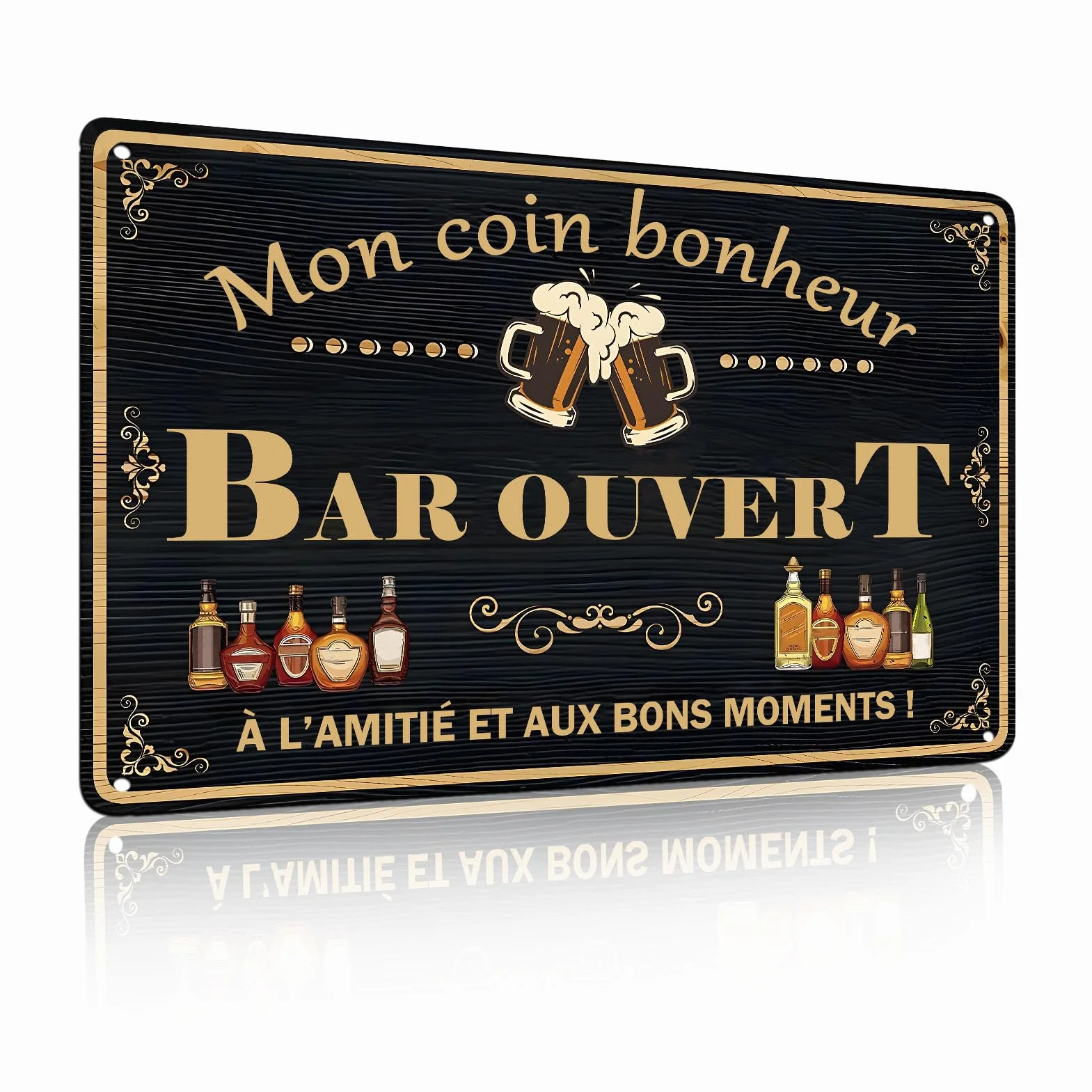 Panneau décoratif en étain Mon coin bonheur BAR Vintage 12 x 8 Pouces