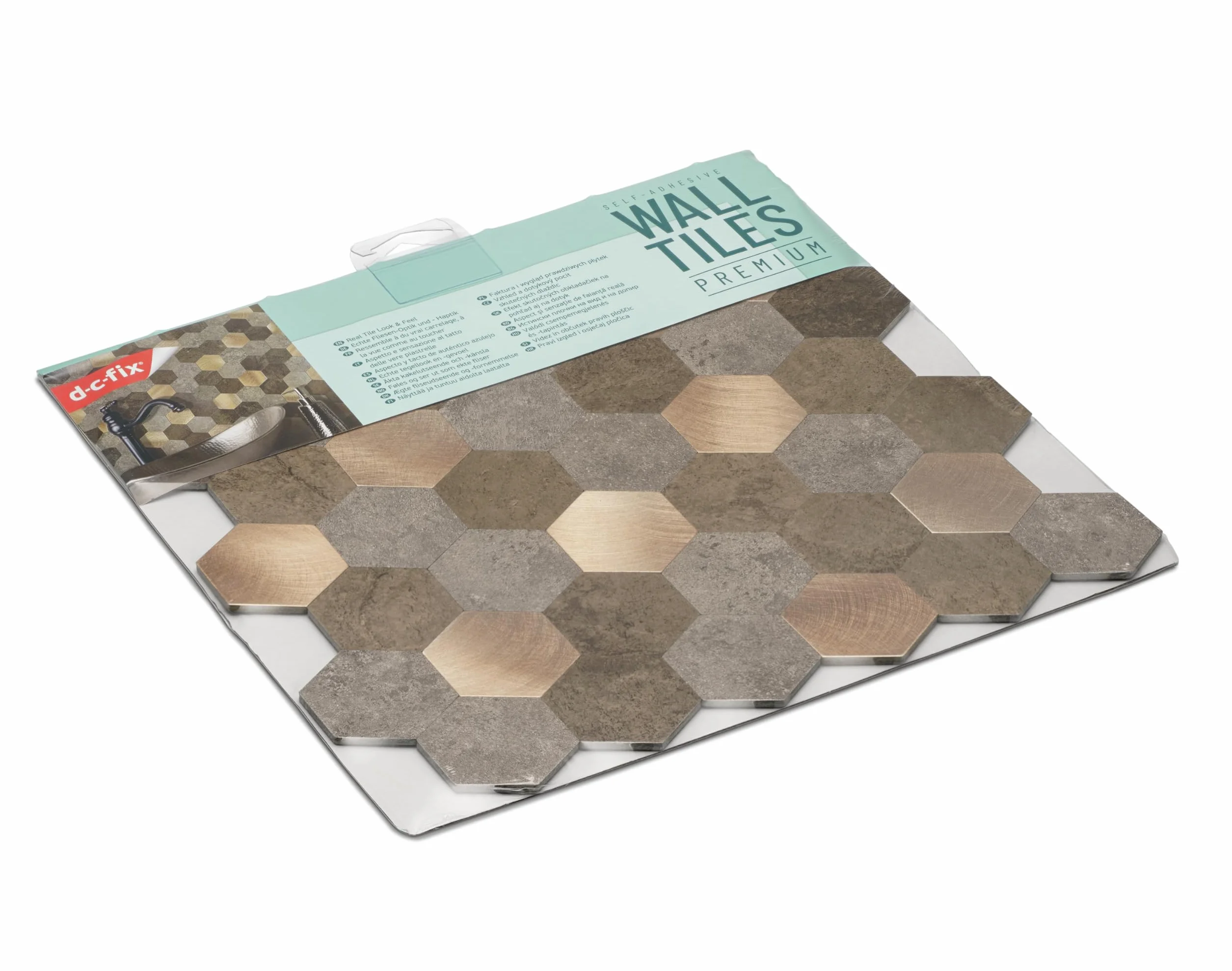 d-c-fix dalles murales adhésives Hexagones métal pierre lot de 6 29 x 28,8 cm carrelage adhésif cuisine salle de bain gris crédence adhésive étanche décoratif