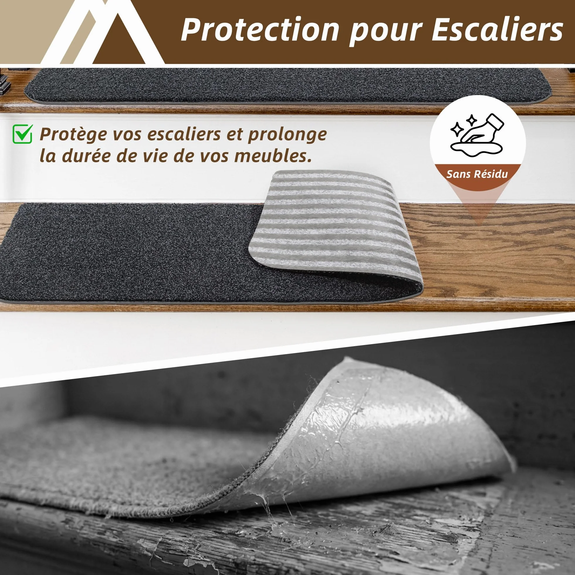 COSY HOMEER Moquette Escalier Antidérapante 70x22cm Lot de 4 Tapis Marchette Lavable TPE Auto-Adhésif Gris