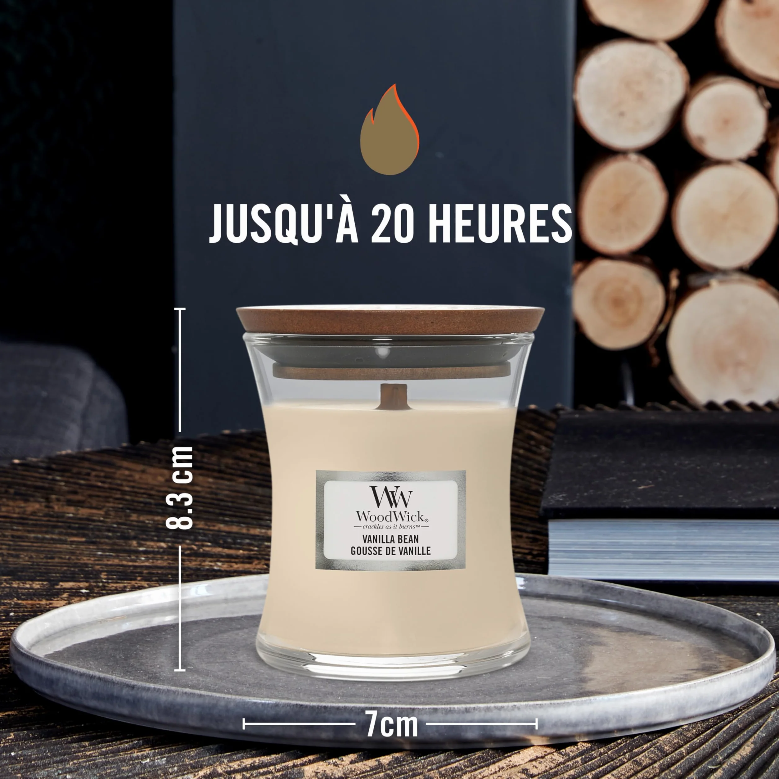 WoodWick bougie parfumée moyenne mèche bois crépitante Gousse vanille 20 heures combustion
