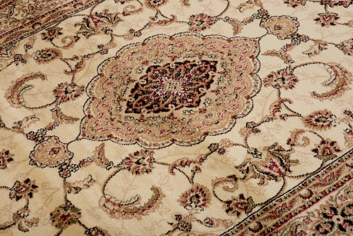 TAPISO Yesemek Tapis de Salon Chambre Salle à Manger Bureau Design Traditionnel Crème Marron Motif Ornamental Floral Médaillon Bordure Poil Court Doux Tapis Classique 200 x 300 cm