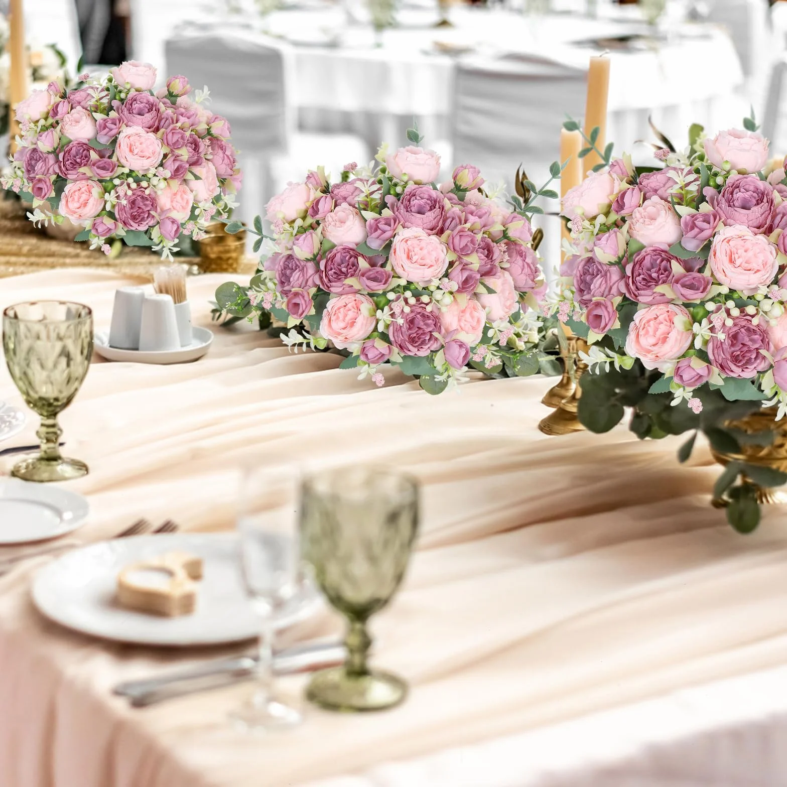 Bouquets de Pivoines Artificielles en Soie SOMYTING Lot de 2 pour Mariage, Décoration Centre de Table Rose Mélangé