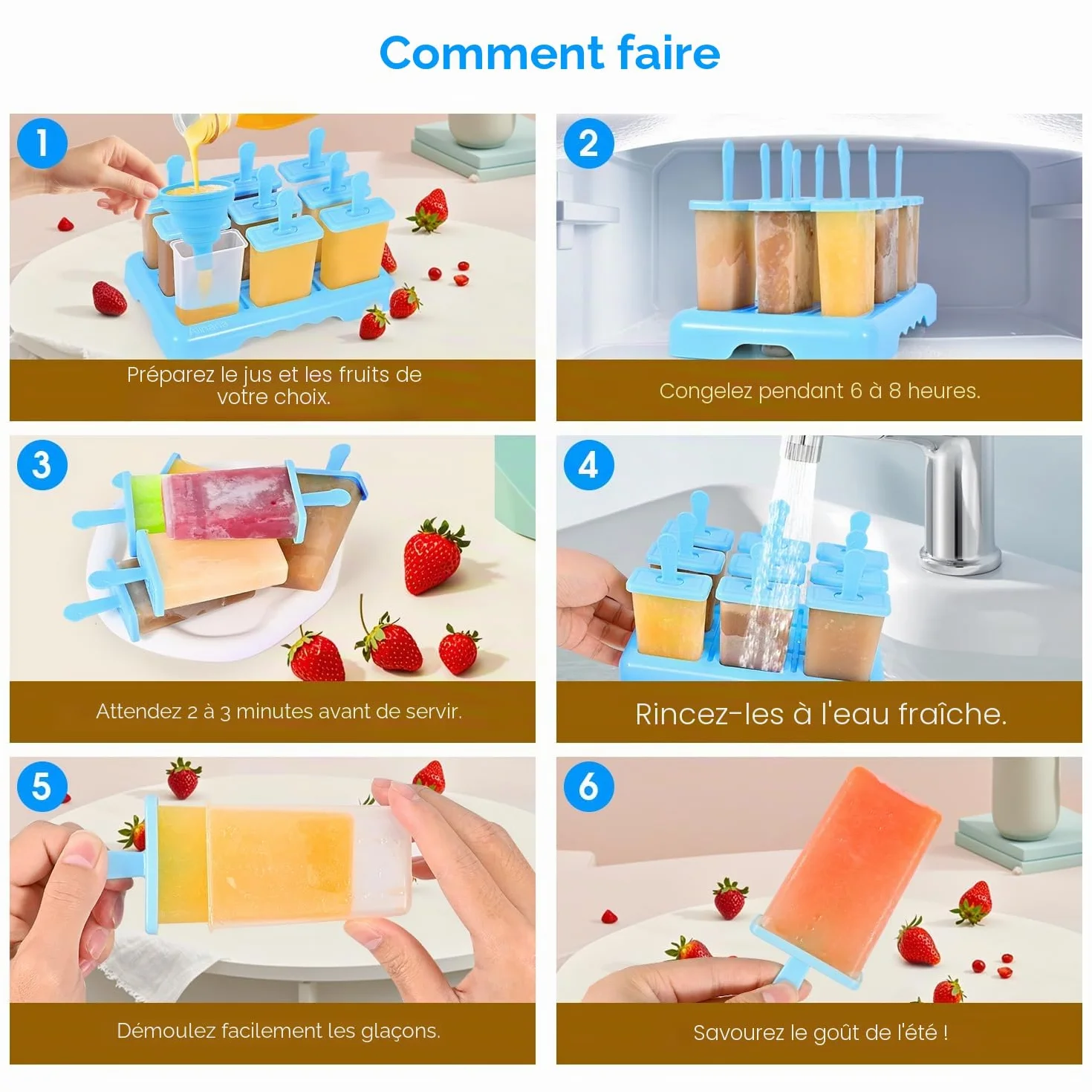 Ensemble de 9 Moules à Glace Réutilisables pour Bébé sans BPA - Moules à Glace DIY avec Brosse de Nettoyage et Entonnoir Pliable en Silicone
