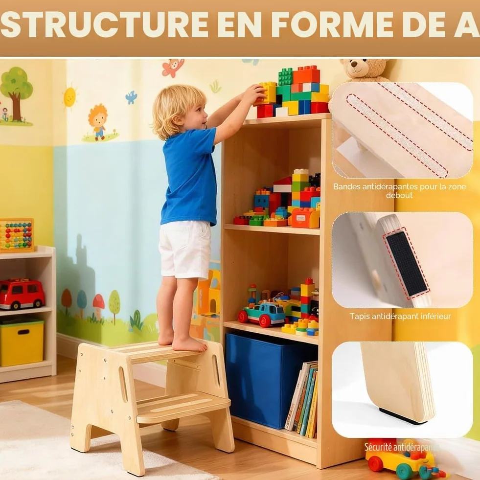 Marchepied pour enfants, 2 marches, avec structure antidérapante et poignées portables, capacité de charge jusqu'à 150 kg, pour enfants, cuisine, salle de bain et salon