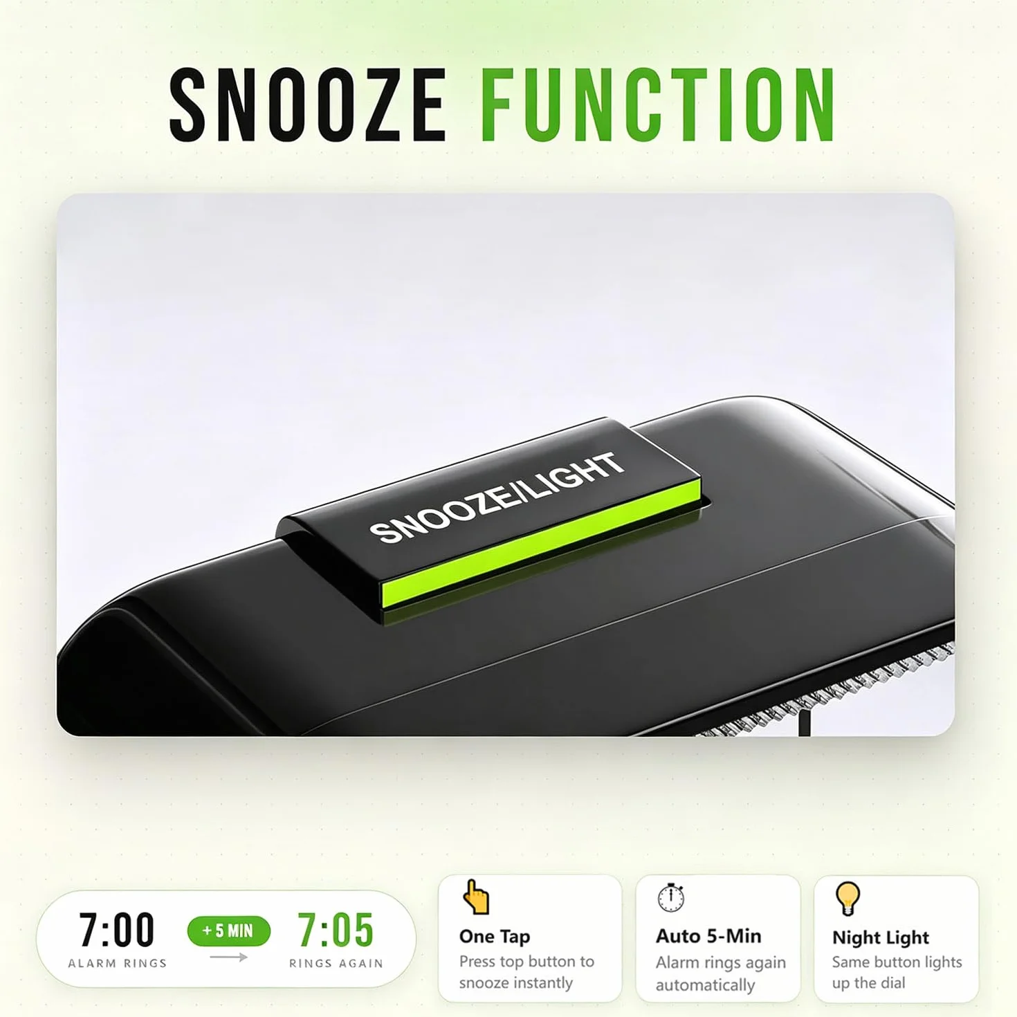 Réveil analogique sans tic-tac avec lumière, alarme puissante, fonction snooze, silencieux, portable, réveil de voyage