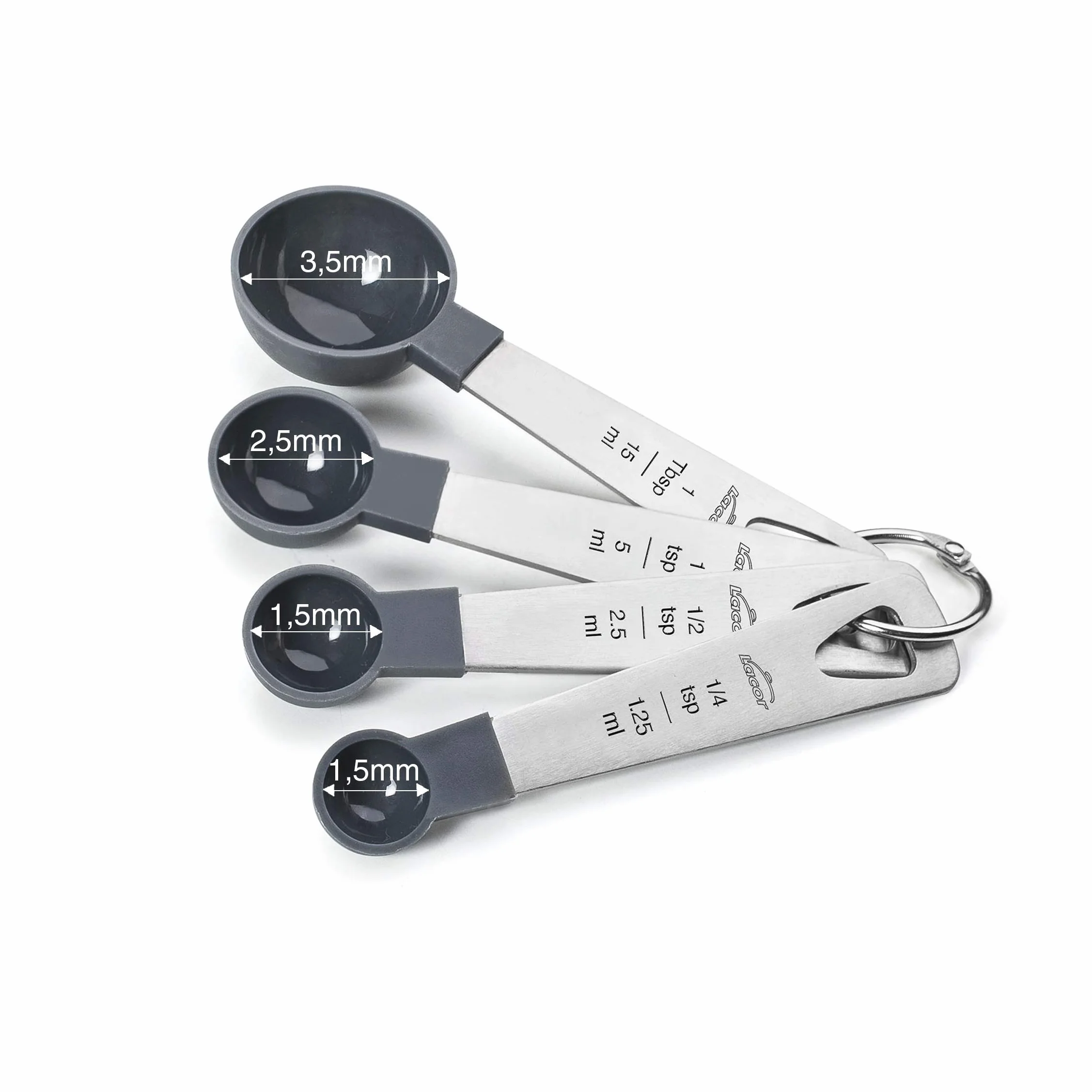 LACOR Ensemble 4 Cuillères à Mesurer en Acier Inoxydable et PP, Empilable, Sans BPA, Gris