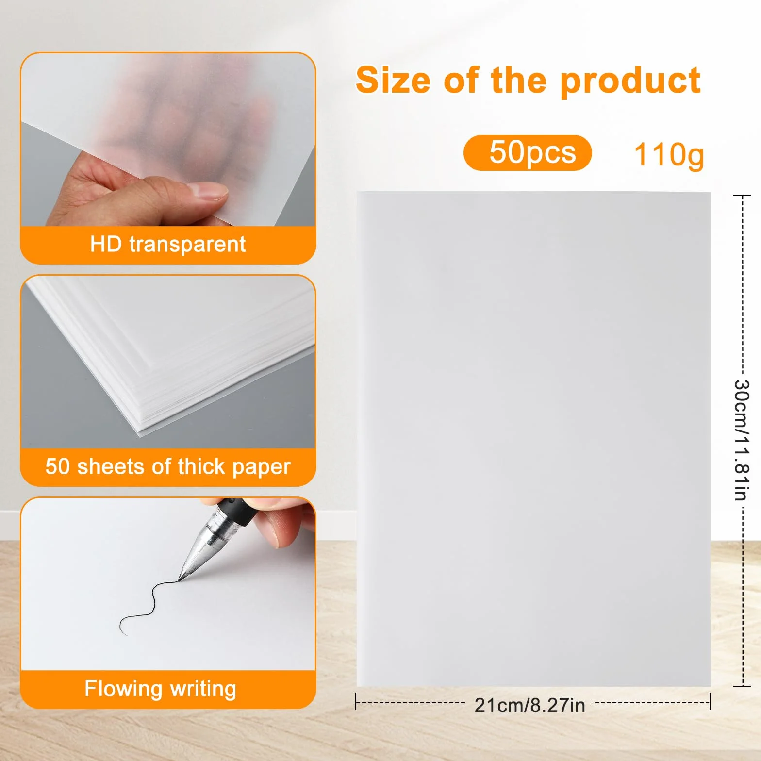 Papier calque imprimable A4 110g/m² 50 feuilles transparent