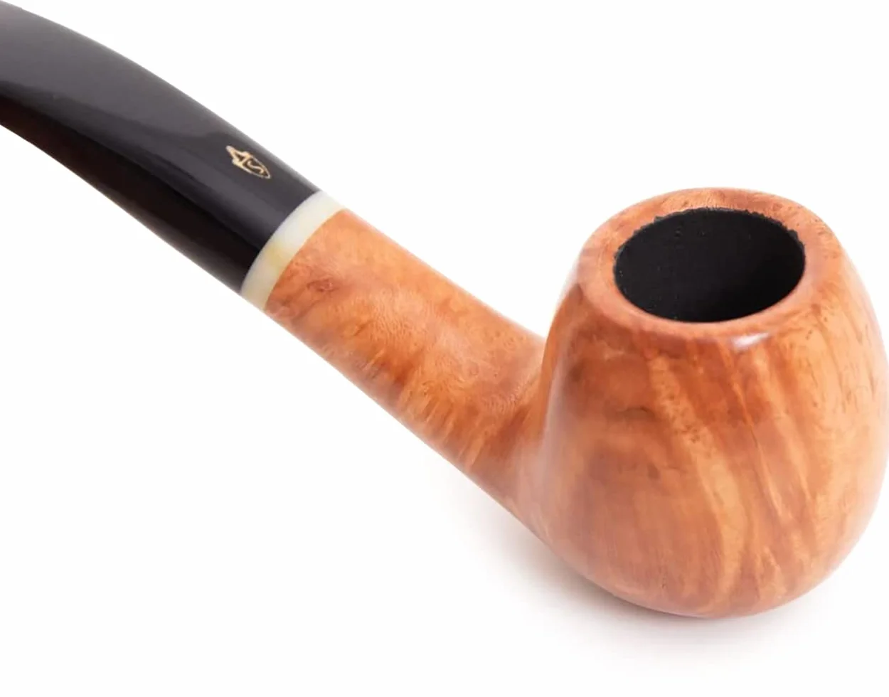 Pipe à Tabac Savinelli Primo Fumo modèle 626 trou 6mm, finition lisse naturelle en bois de bruyère, anneau chiné, complète avec étui en velours Savinelli