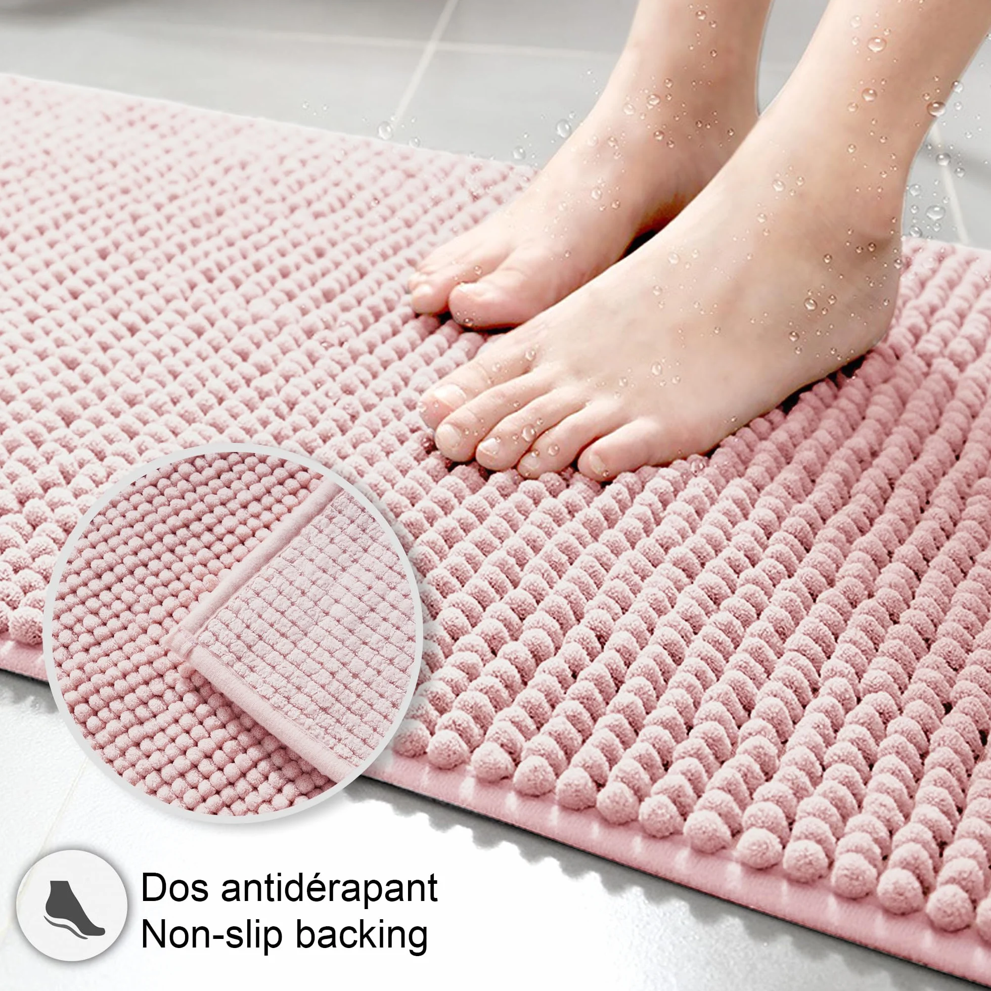 Decomira Tapis de Bain Antidérapant en Chenille 40x60 cm Rose Lavable en Machine Super Absorbant