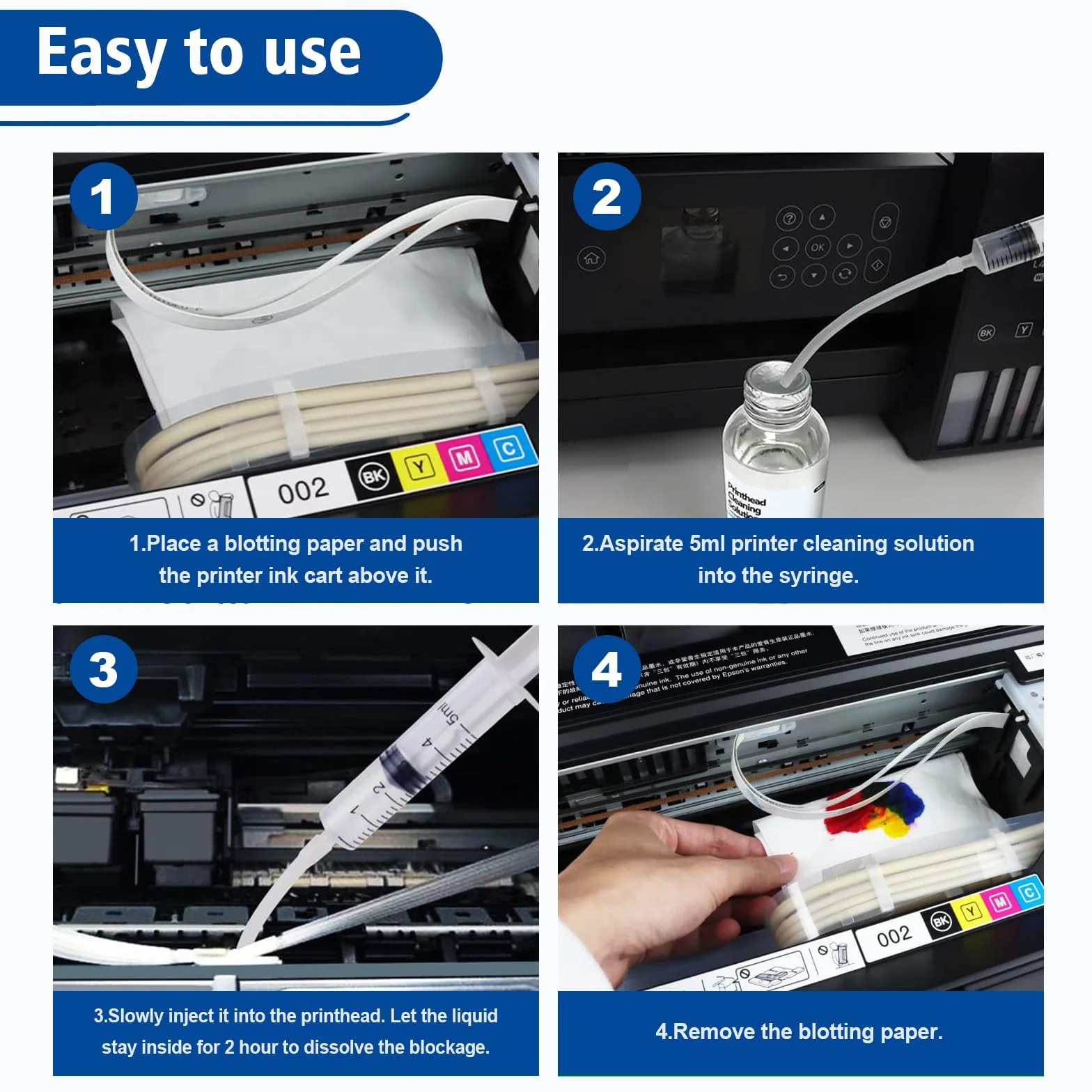 Kit de Nettoyage Têtes d'impression 200ml Compatible HP Epson Canon Samsung Kodak