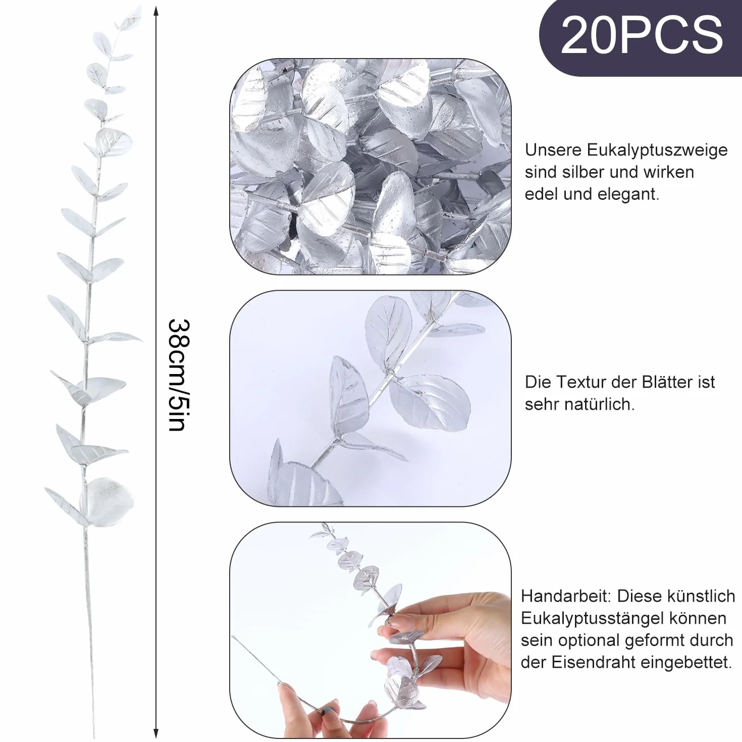 Faux Branche Eucalyptus Artificiel 20pcs Argent Décoration Mariage Maison