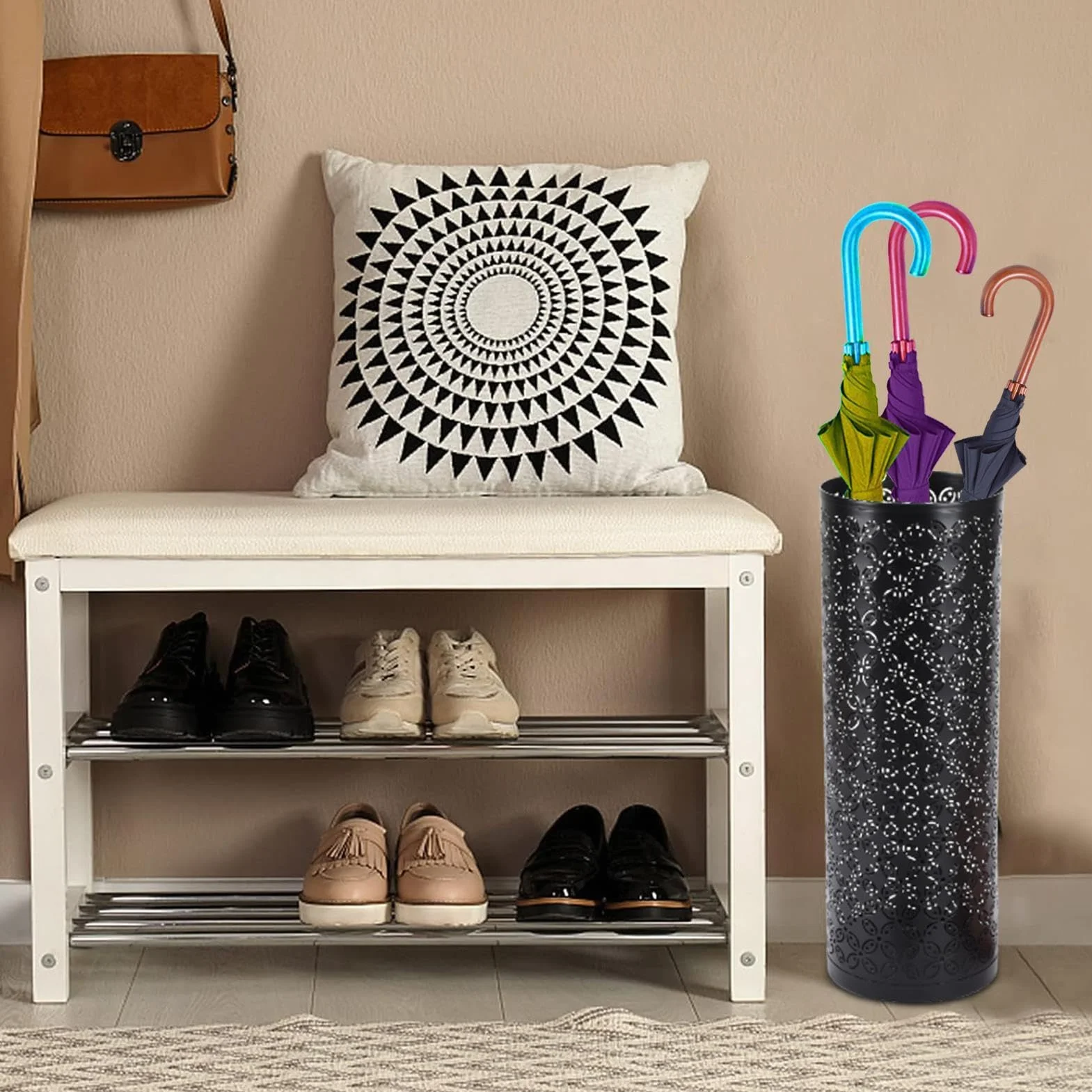 Porte Parapluies Métal Support Rangement Cylindrique 42x15cm