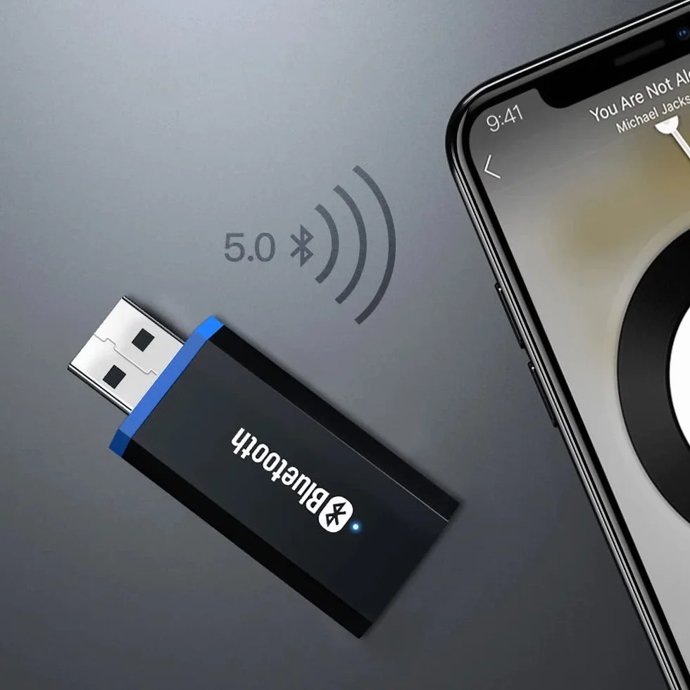 Retoo Adapter USB AUX Bluetooth 5.0 z Kablem 3,5 mm Nadajnik Bluetooth Audio Kompatybilny z Samochodowym Systemem Audio Bezprzewodowa Pamięć Klucz Plug and Play