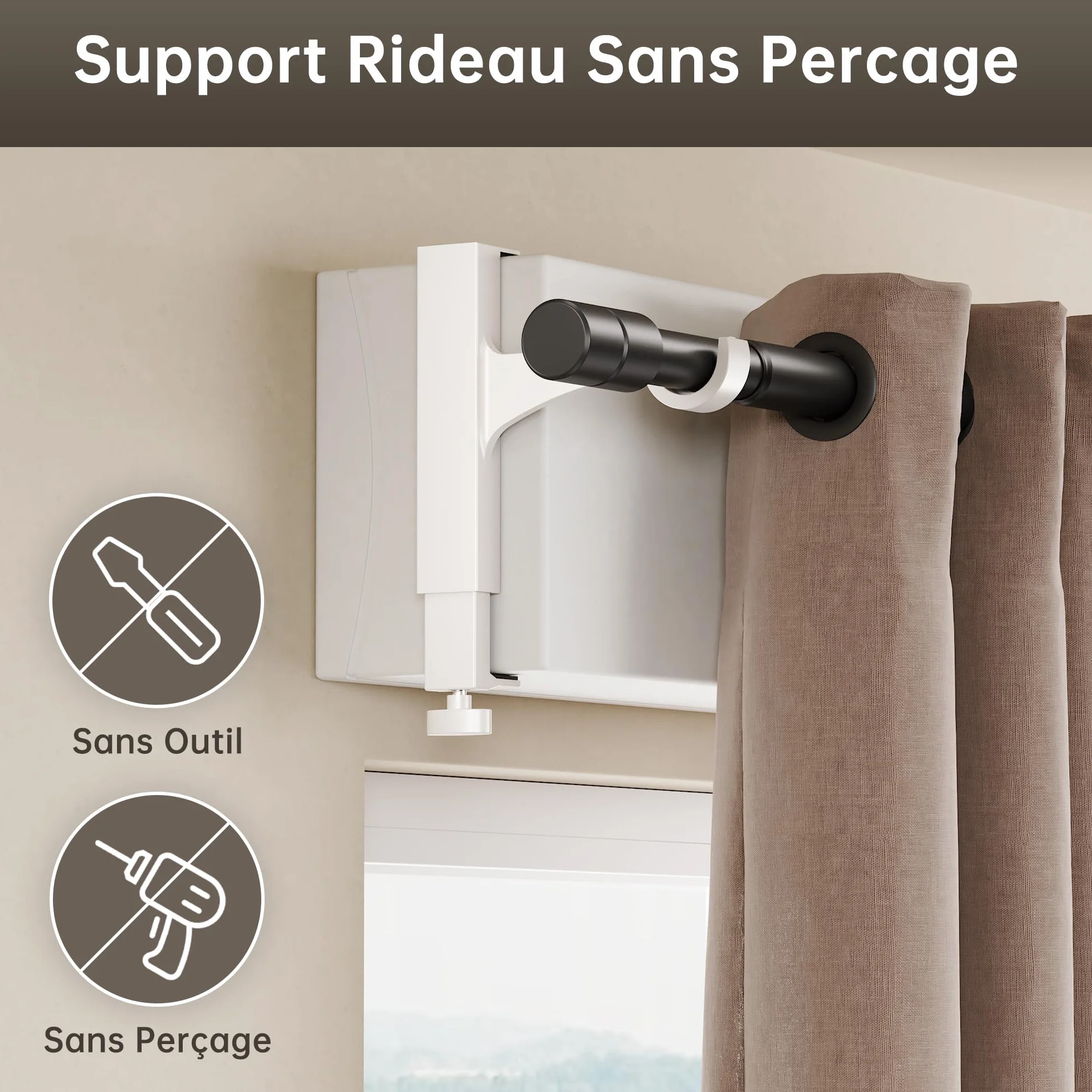 Supports de Tringles à Rideaux réglables 14.5-24 cm pour Ø19-28mm, 2 Pièces