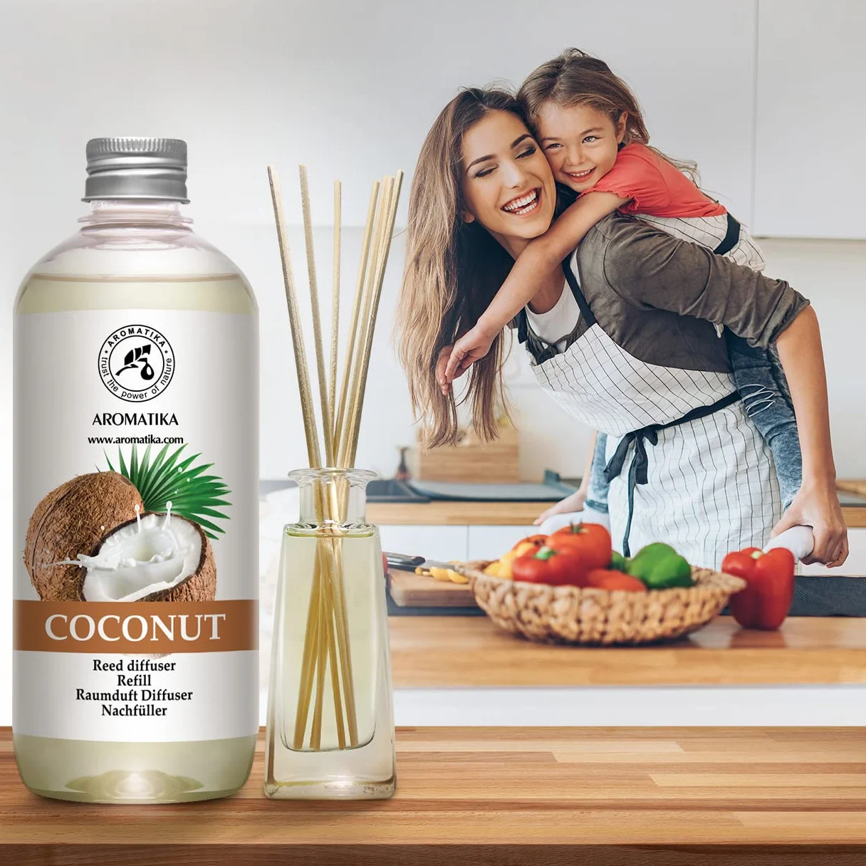 Recharge Diffuseur Parfum Coco 500ml - Reed Diffuser Refill - Assainisseur d'Air Longue Durée