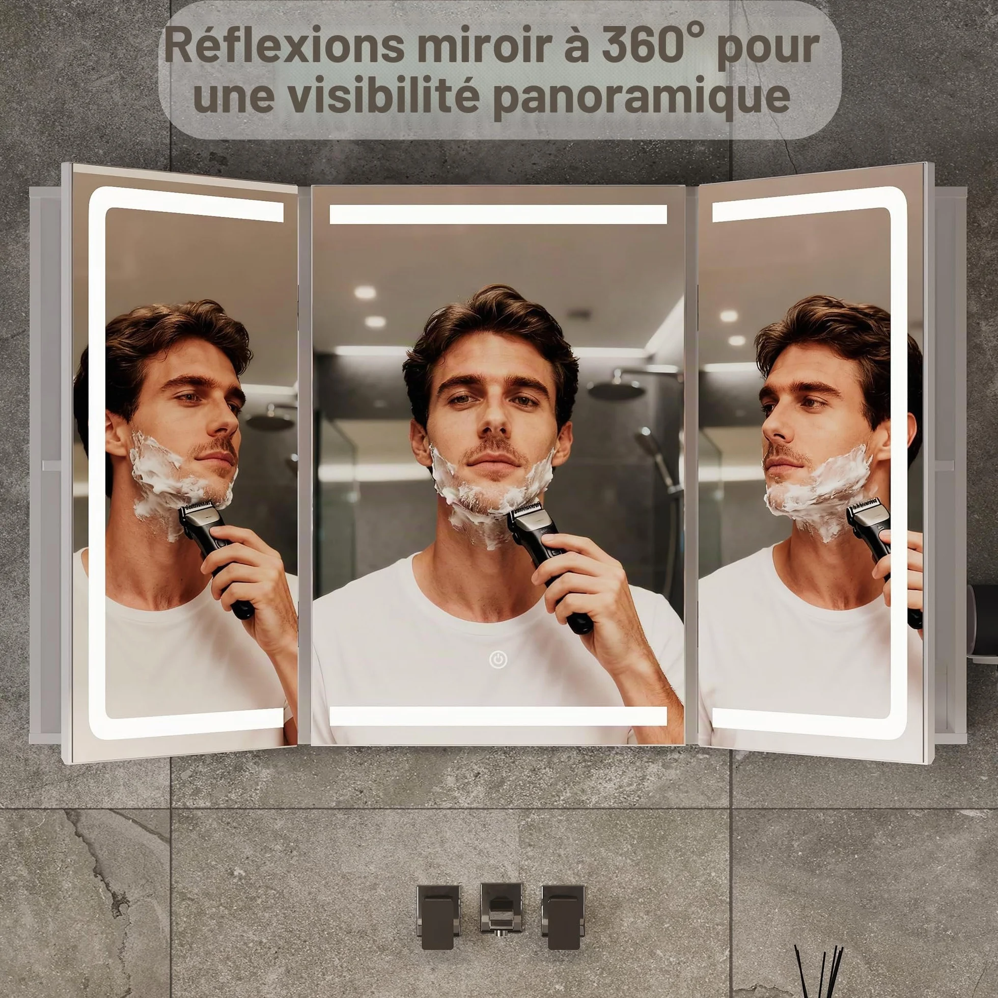 Xbro Armoire de Salle de Bain avec éclairage LED 100 × 16 × 60 cm avec Prise, étagère latérale, Portes Miroir réglables, Blanc