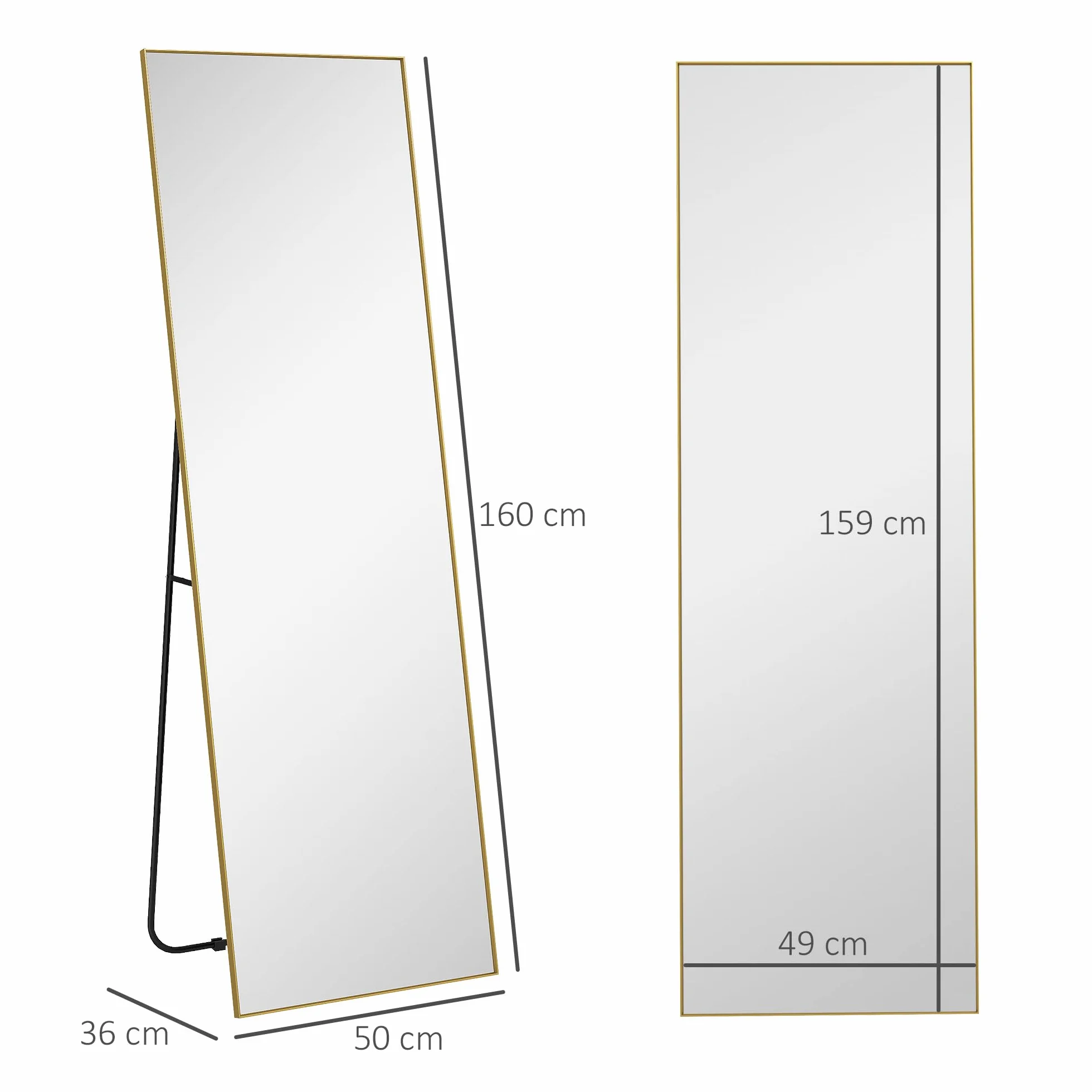 HOMCOM Grand Miroir Pleine Longueur 160 x 50 cm sur Pied Mural ou Posé Contre Mur pour Chambre à Coucher Salon Dressing