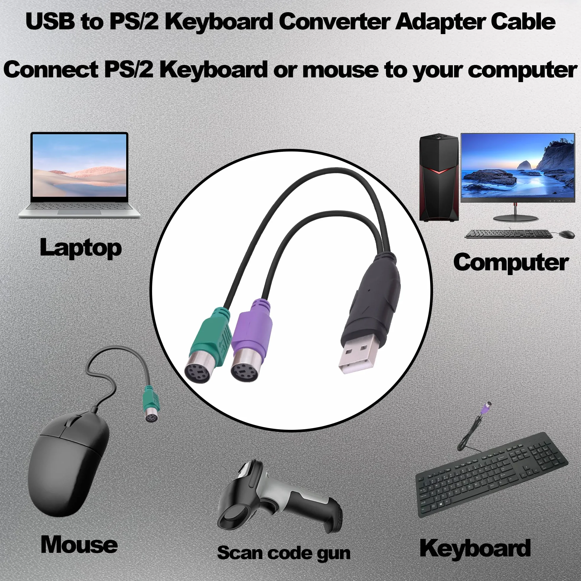 Câble adaptateur USB vers double PS/2 pour clavier PS2 femelle vers USB 2.0 mâle 18 cm