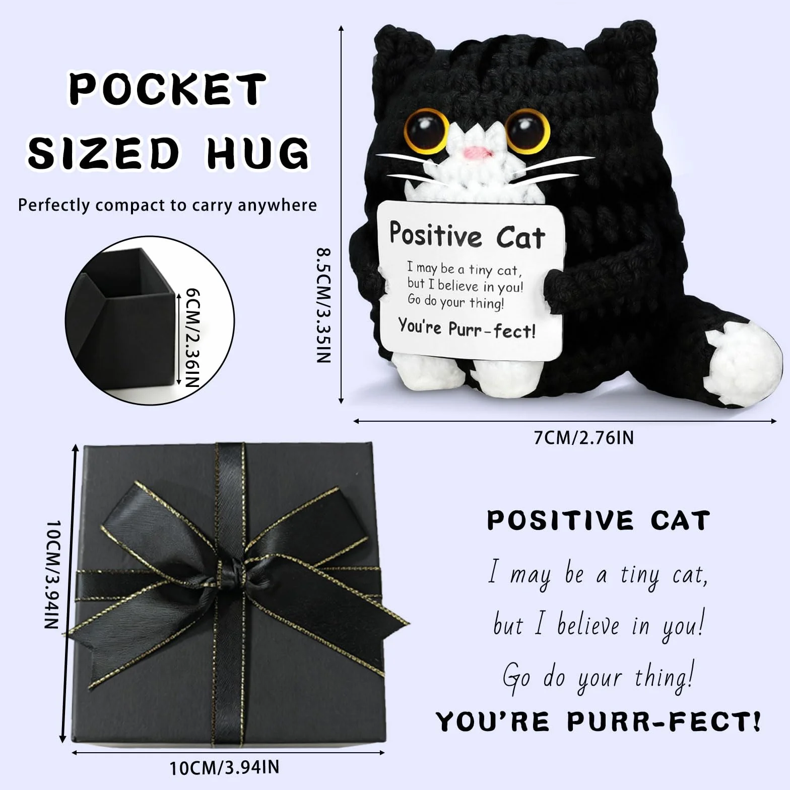 Porte-Bonheur au Crochet Chat Positif dans Boîte Cadeau Noire