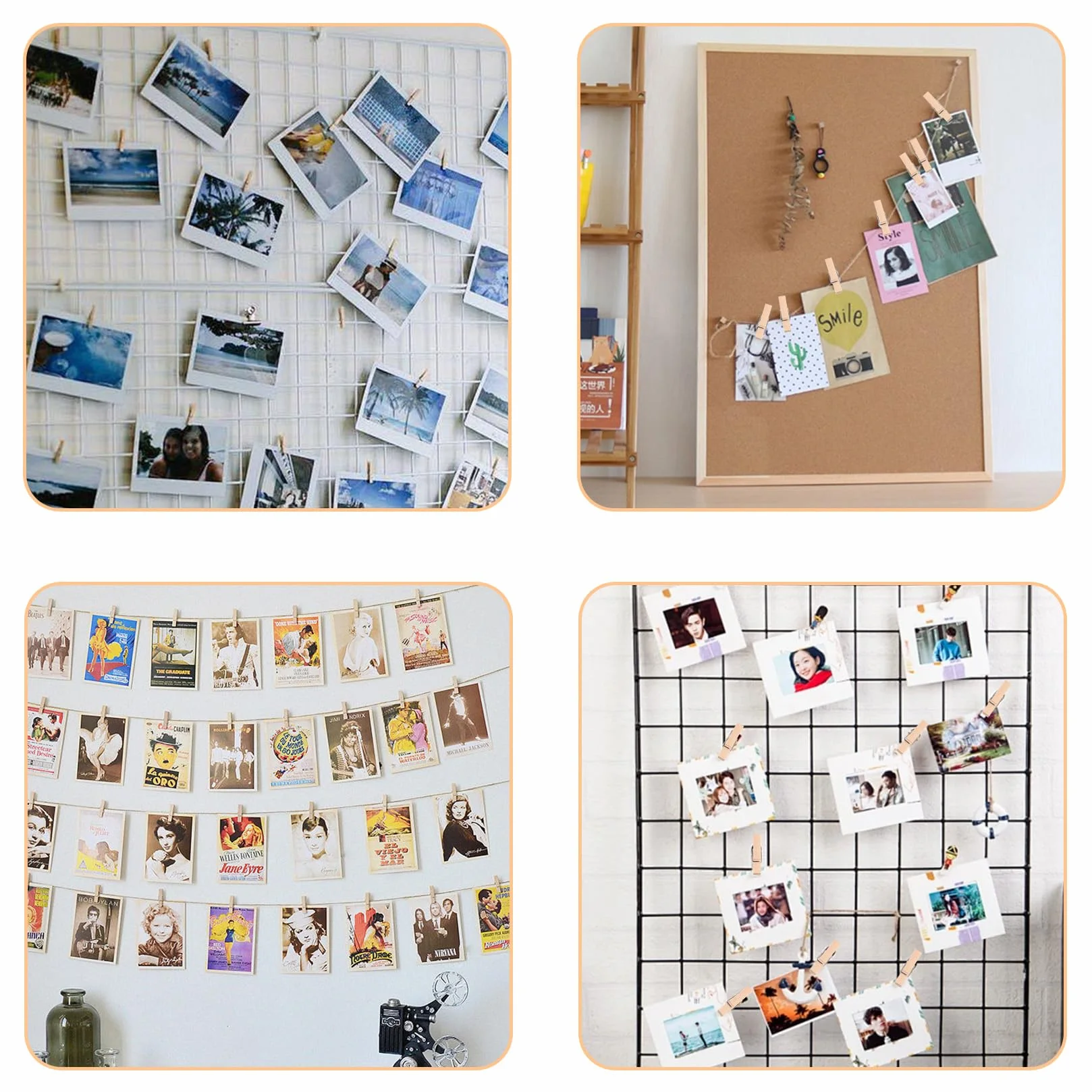 Pince à Linge Bois 3,5 cm 160 Pcs avec Ficelle Jute 10 m pour Photos Décorations Bricolage