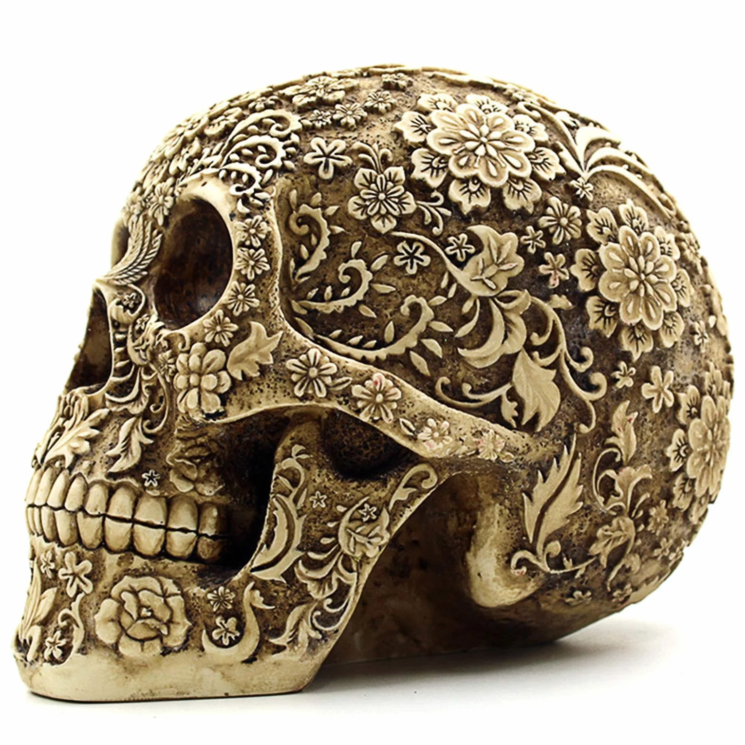 Statue Tête de Mort 20,6 cm, Décoration d'Halloween Crâne Humain en Résine