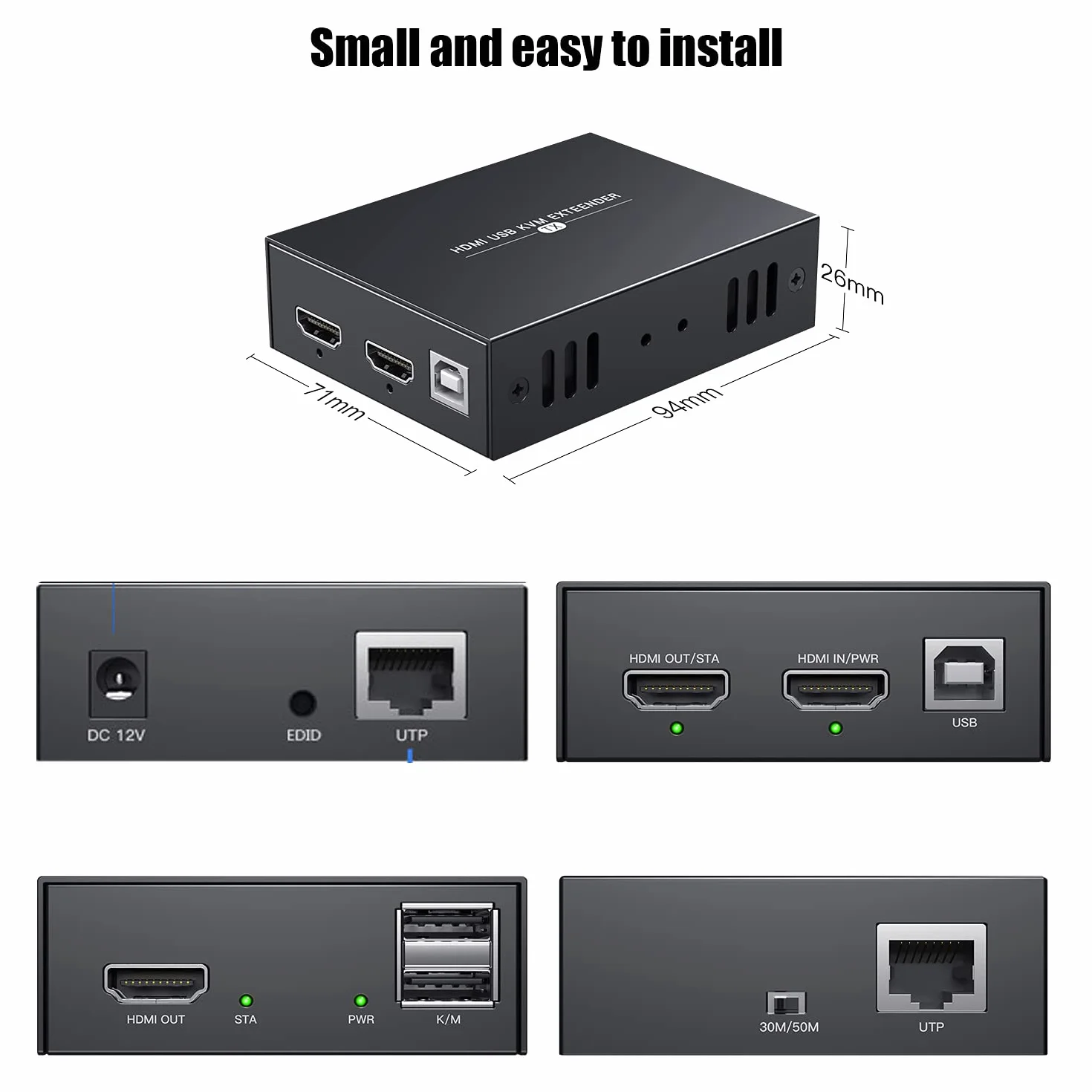 PWAYTEK Przedłużacz HDMI KVM USB 1080P Over Cat5e/6 kabel Ethernet 45 m do sterowania myszką i klawiaturą sygnały zdalne