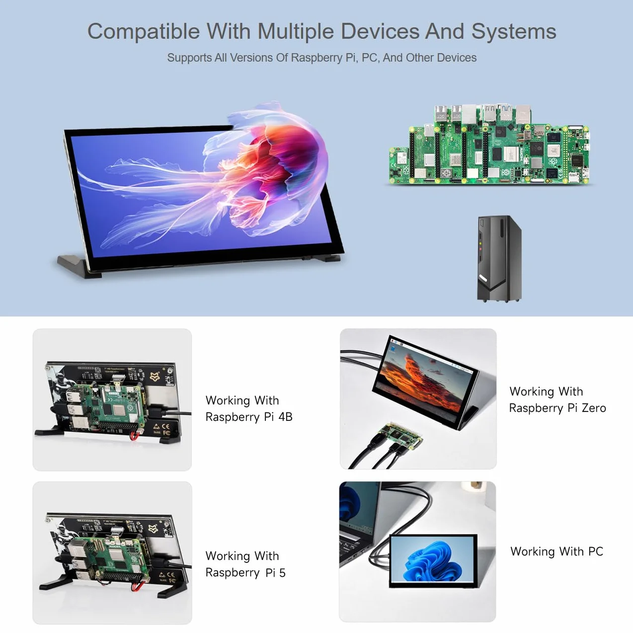 LUCKFOX przenośny ekran dotykowy 7" 1024 x 600 IPS monitor LCD, drugi 5-punktowy ekran dotykowy Plug and Play