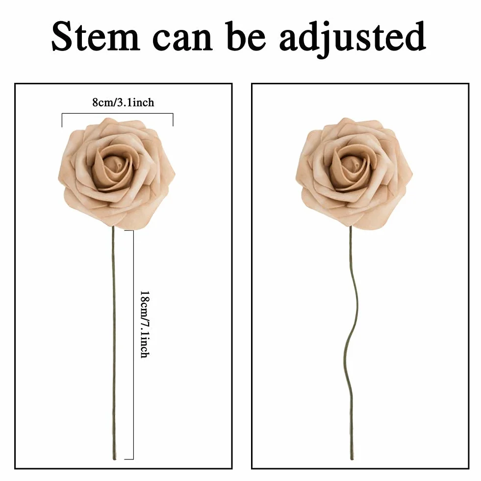 N&T NIETING Fleurs Artificielles Roses 25PCS Mousse Rose avec Feuille et Tige Ajustable Fausses Fleurs pour Décoration Mariage