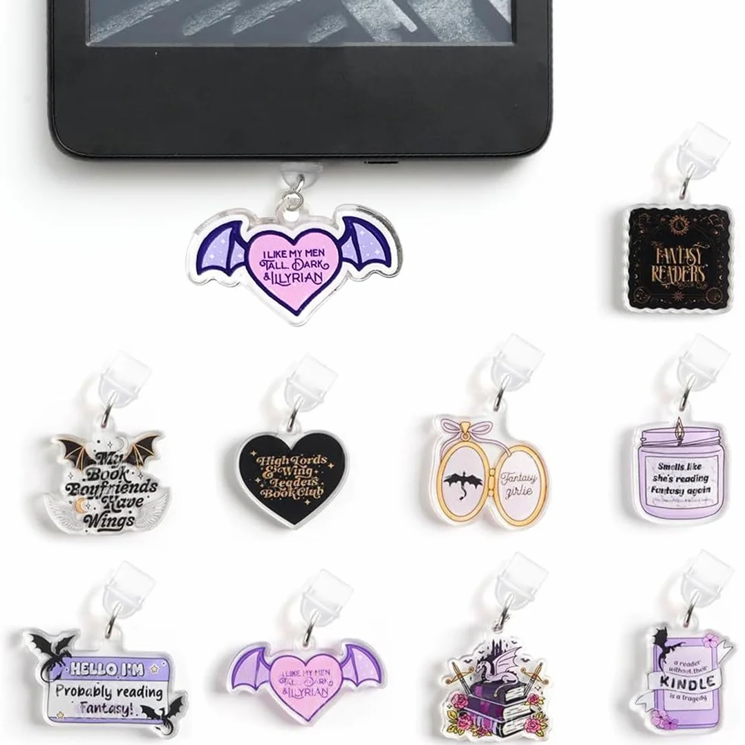 9-częściowy zestaw zatyczek przeciwpyłowych do Kindle, nakładek na kable typu C/USB-C i wisiorki do czytania w ciemnym stylu, prezent świąteczny | pyłoszczelna wtyczka usb c i akcesoria kindle