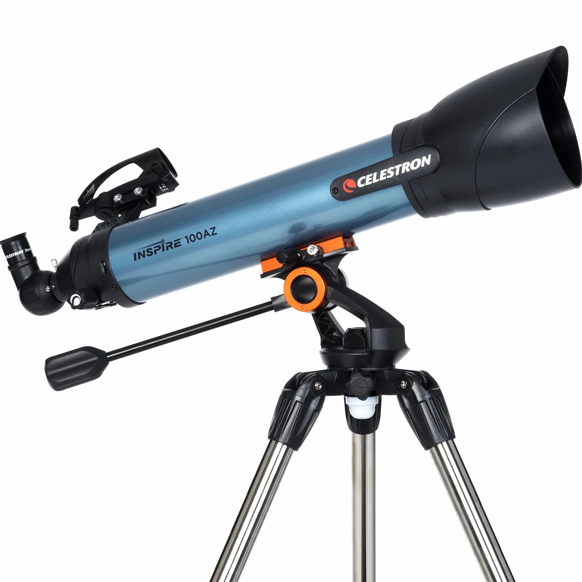 Celestron 22403 Inspire 100AZ - Teleskop refrakcyjny Celestron 22403 Inspire 100AZ z wbudowanym adapterem do smartfona, niebieski