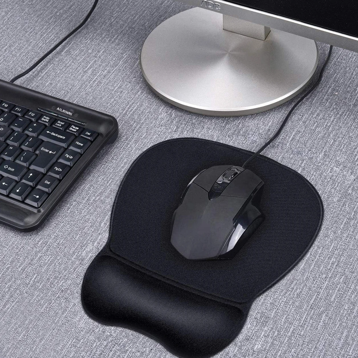 Tapis de Souris Ergonomique avec Repose-Poignet Mousse à Mémoire, Antidérapant, Lavable, Noir