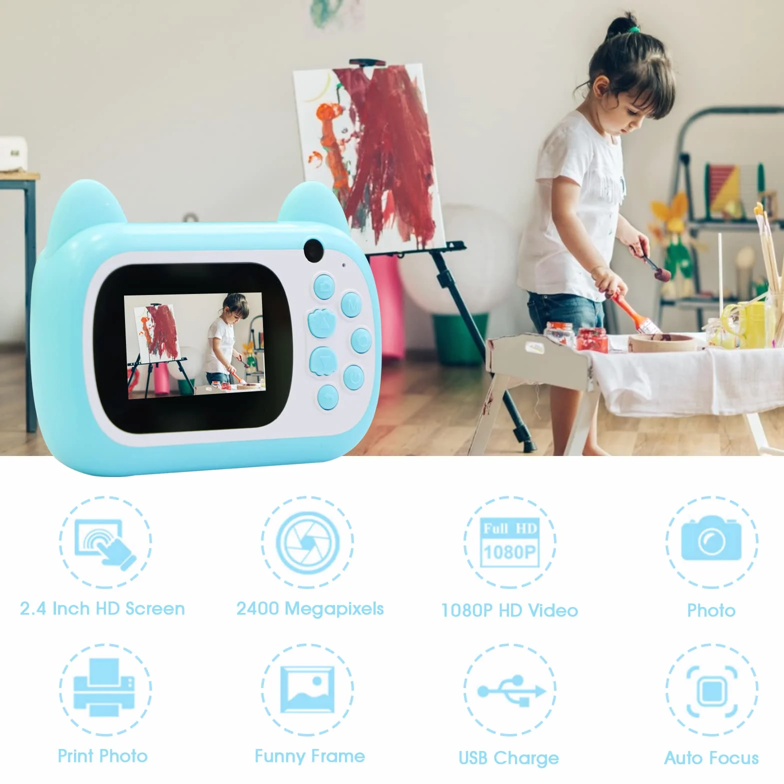 Aparat natychmiastowy dla dzieci, ekran LCD 6,1 cm, cyfrowy aparat dla dzieci, z 6-krotnym zoomem, podwójny obiektyw 24 MP, rejestrator wideo 1080p, prezent dla chłopców i dziewczynek (zielony)