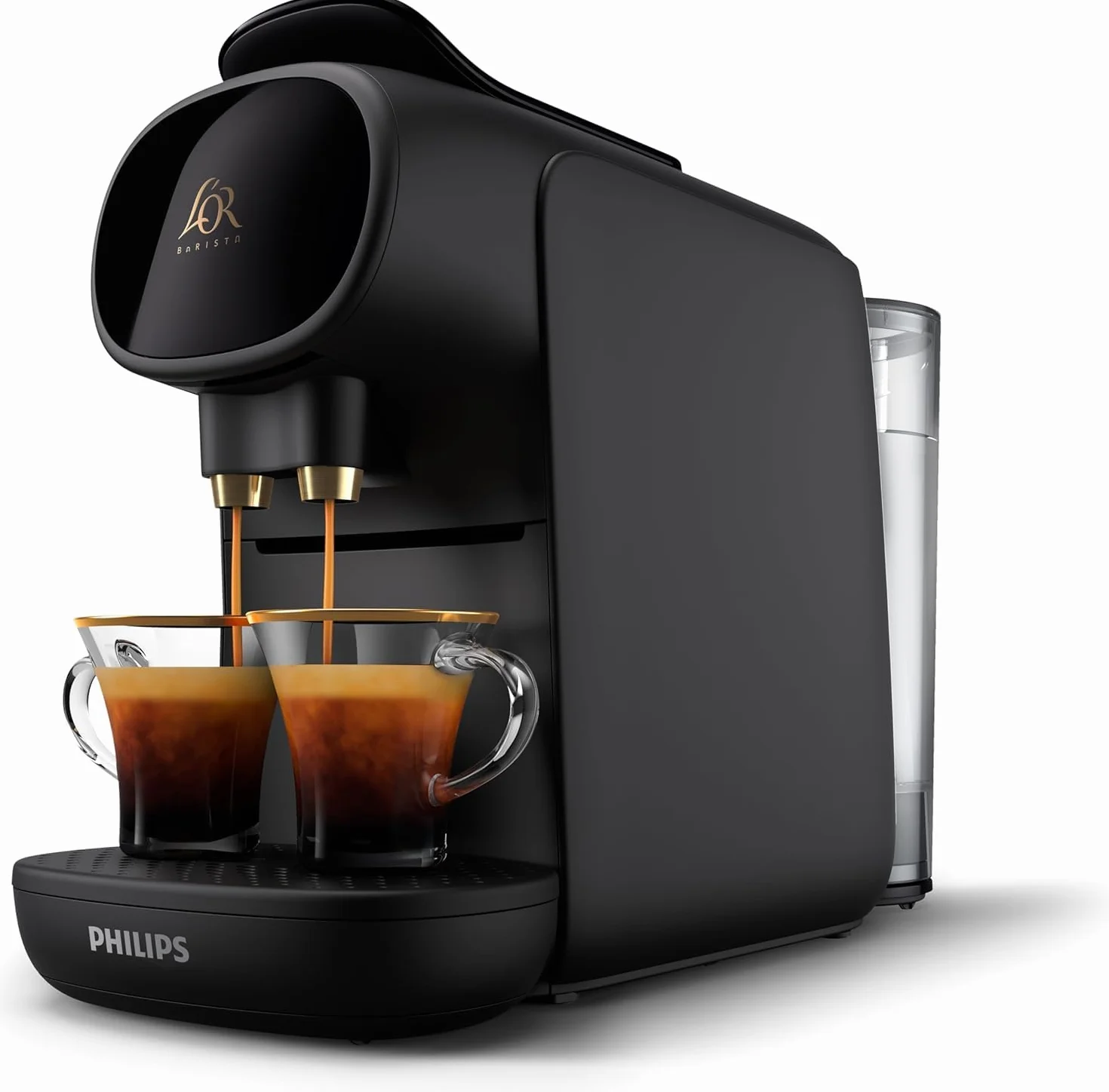 PHILIPS L'Or Barista Cafetière à capsules Sublime - machine à café à 19 bars, Piano Noir, Reconnaissance des Capsules Doubles, 1 ou 2 Tasses, Bac d'Égouttement Réglable, Noir (LM9012/60)