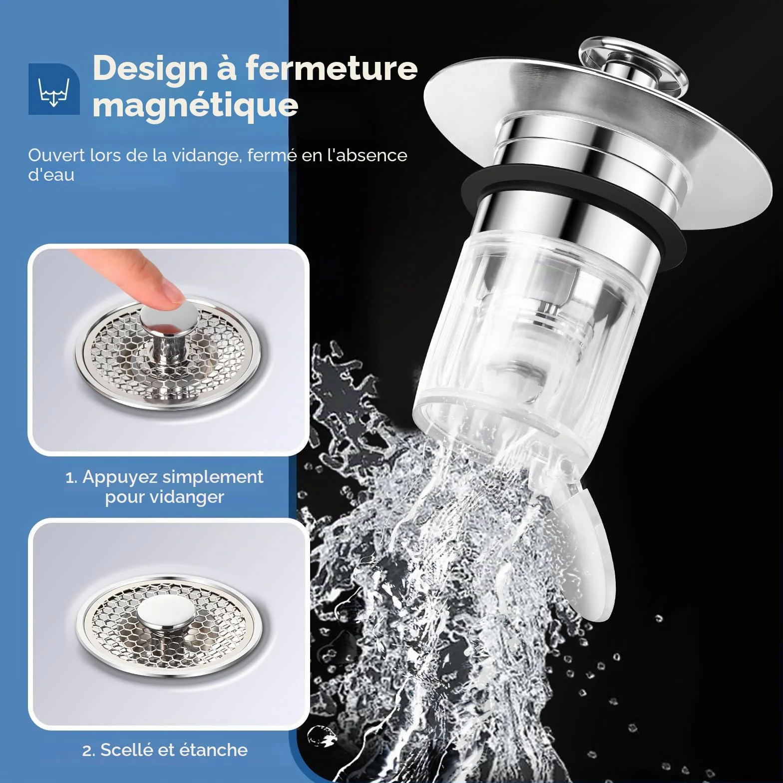 Bonde de Lavabo Universel 32-42mm, Bouchon Pop-Up Anti-Clogging et Anti-Odeur pour Salle de Bain Cuisine