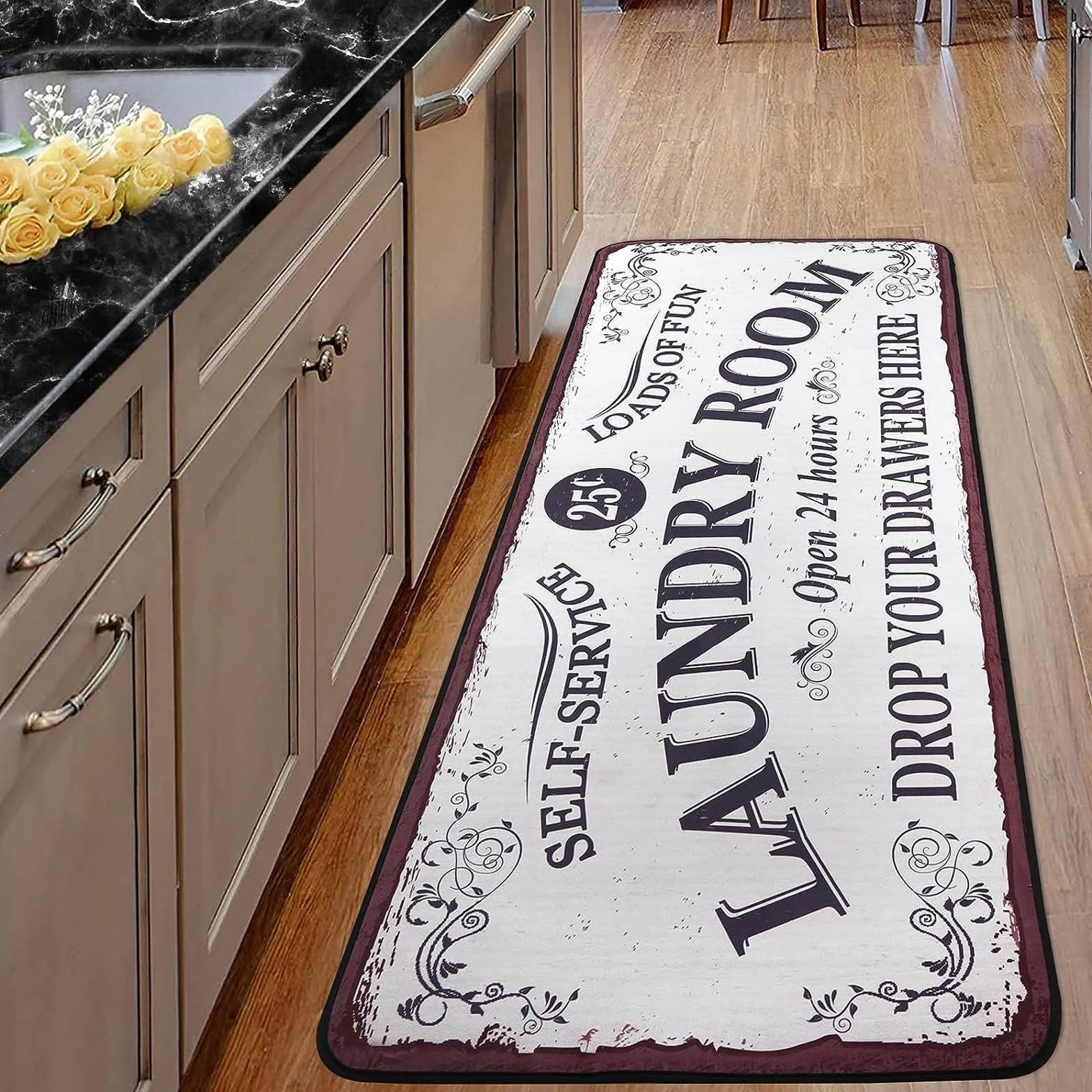 Tapis de buanderie vintage velours antidérapant lavable 50 x 160 cm blanc