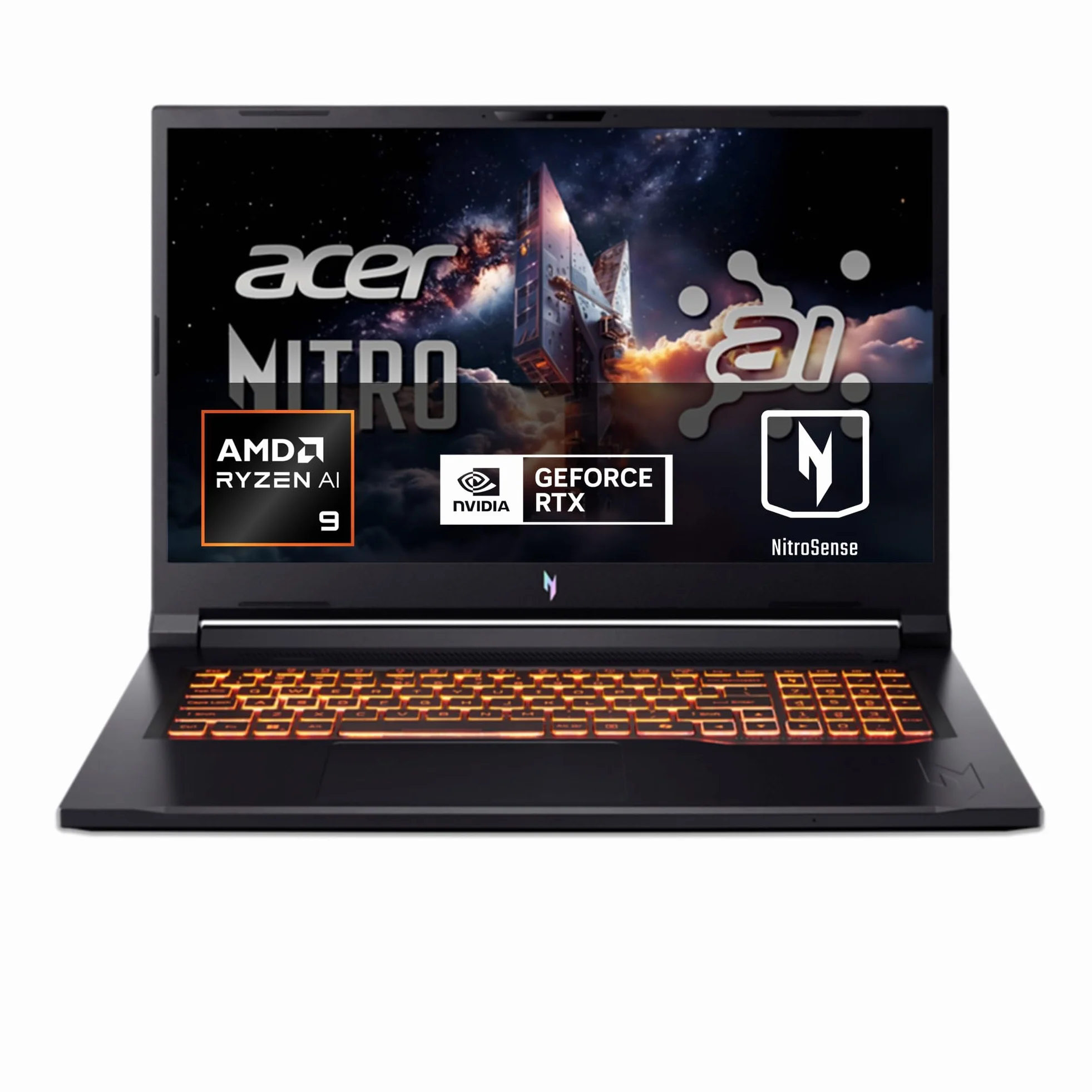 acer Nitro V 17 AI ANV17-61, Laptop Gaming 17.3", Full HD IPS (AMD Ryzen AI 9 365, 32 GB RAM, 1024 GB SSD, GeForce RTX 5070, Bez systemu operacyjnego), Czarny, Klawiatura QWERTY Hiszpański