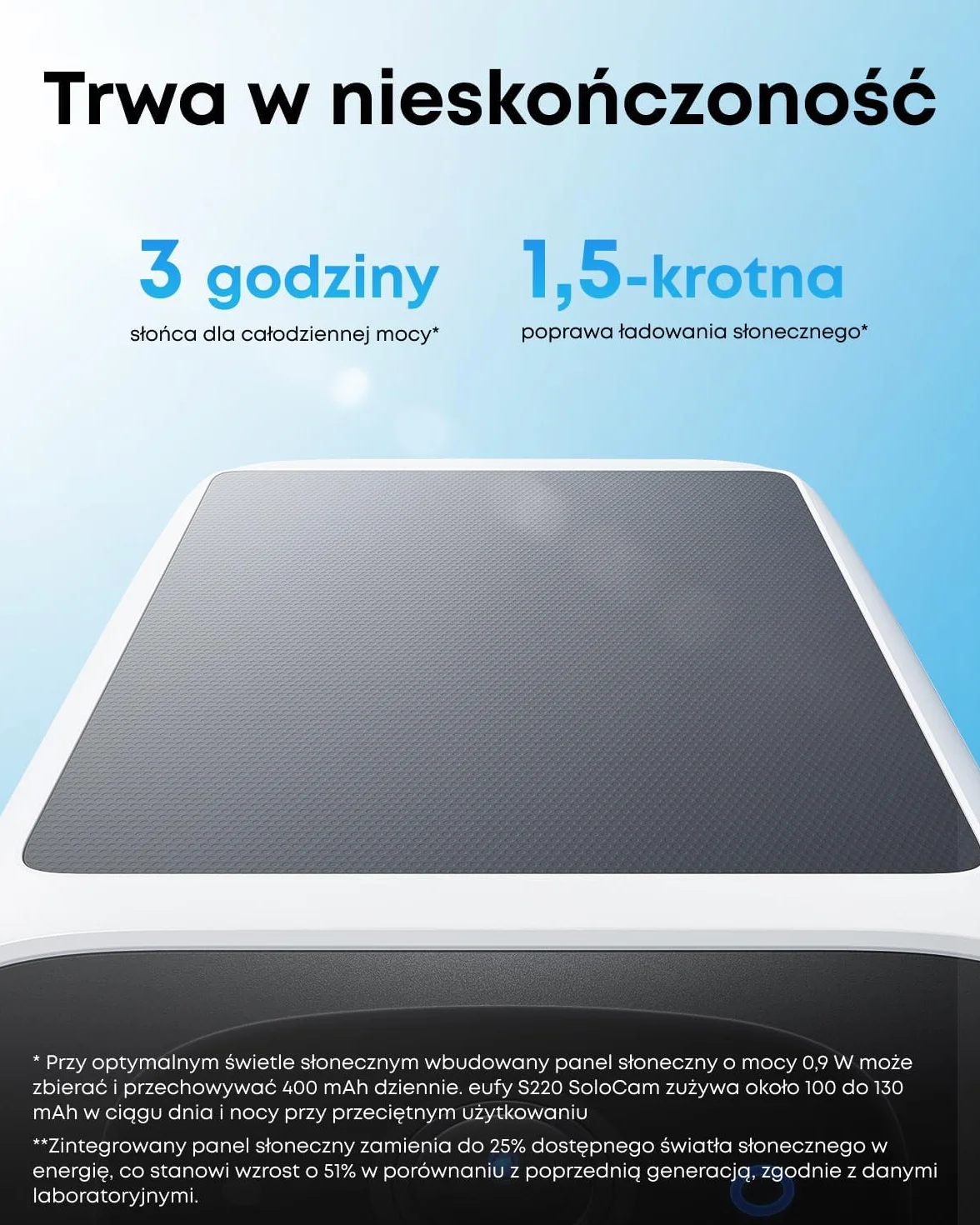 SoloCam S220 eufy Security kamera zewnętrzna bezprzewodowa zasilana energią słoneczną, kamera do ochrony domu o rozdzielczości 2K, Wi-Fi 2,4 GHz(odnowiona)