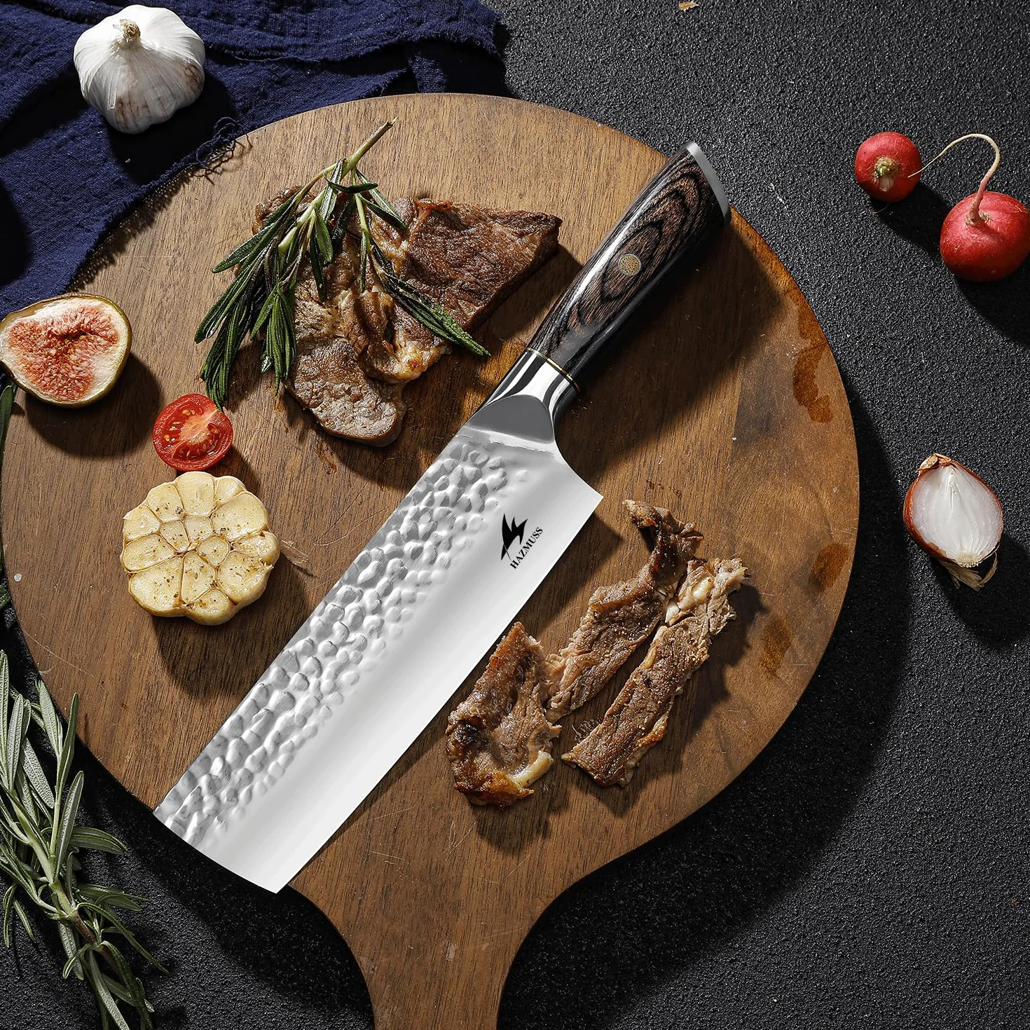 Couteau Nakiri 17,5 cm, Acier Inoxydable à Haute Teneur en Carbone – Couteau de Chef Japonais Forgé à la Main Avec Manche en Bois de Pakka Pour Cuisines Professionnelles et Domestiques