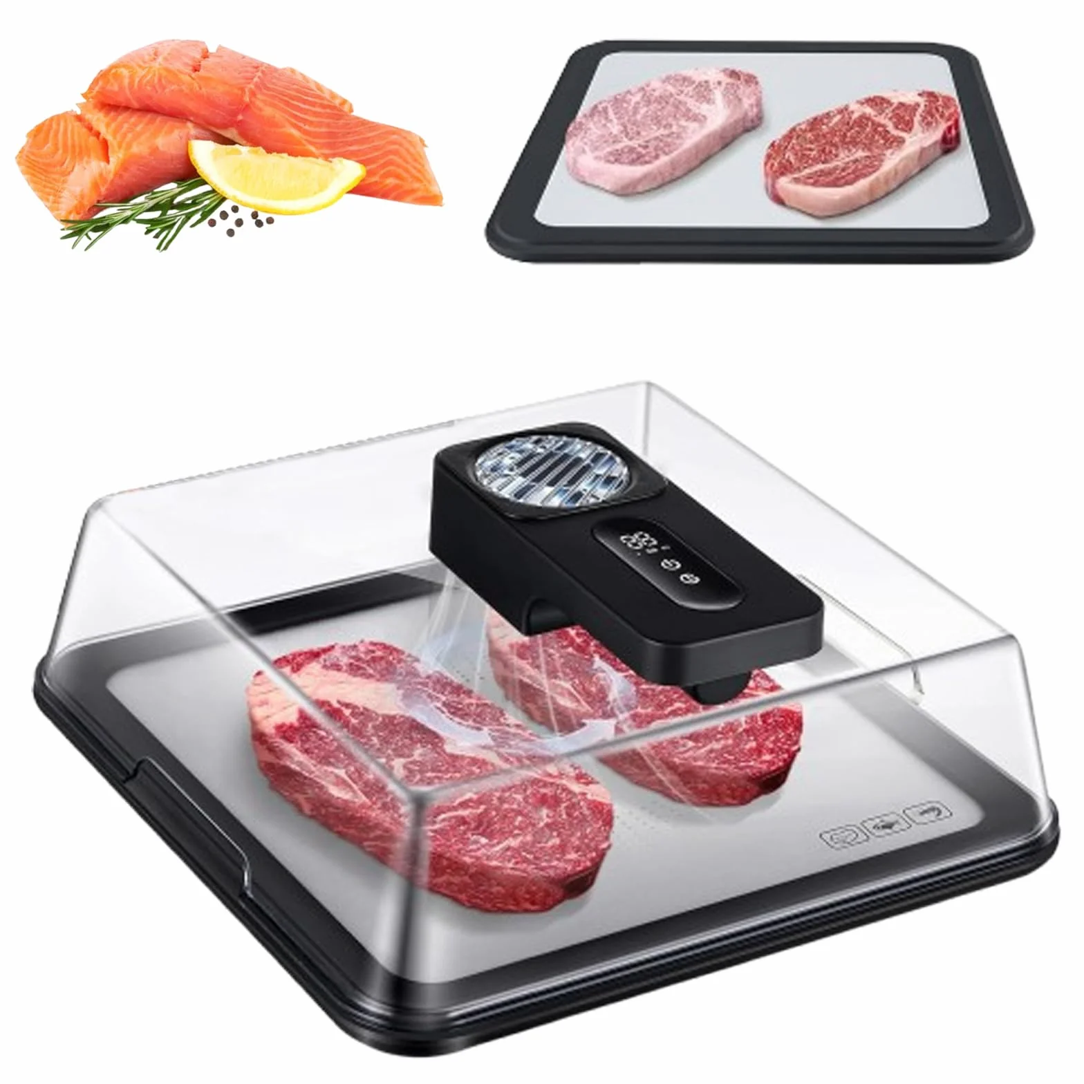 Planche de décongélation électrique – Plateau de décongélation de viande de 4,2 L – Décongélation rapide en 10 minutes – Rechargeable par USB, pas besoin d'eau pour la viande congelée, les fruits de