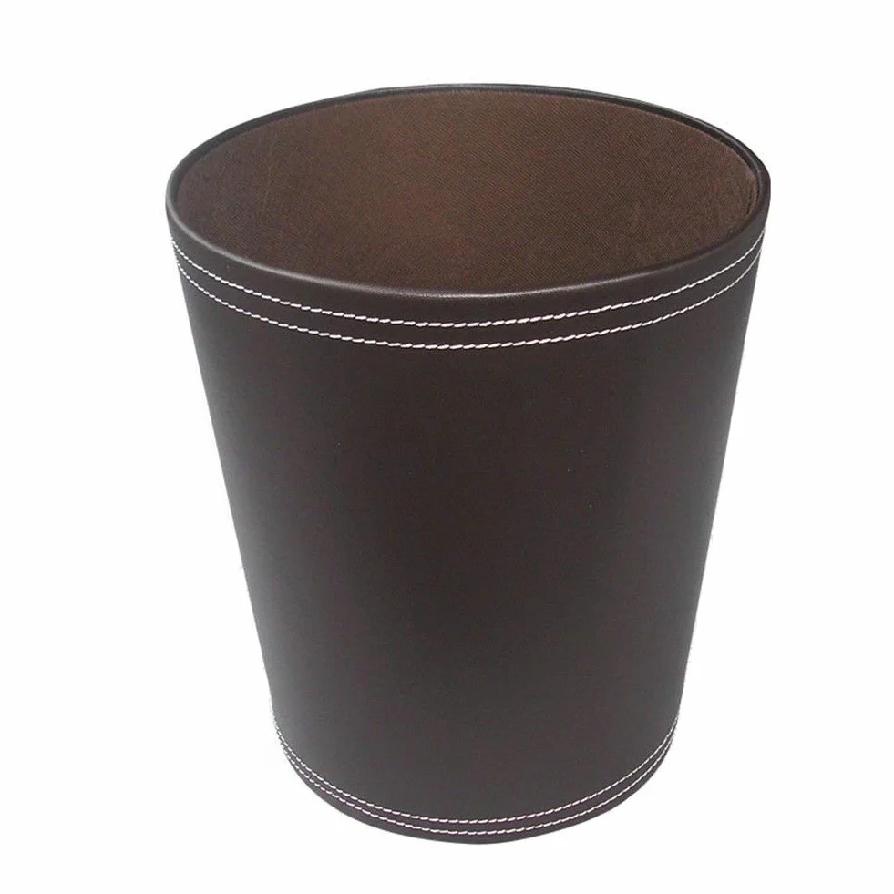 KINGFOM™ Corbeille à Papier en Cuir Rond Marron Bureau Salle de Bains