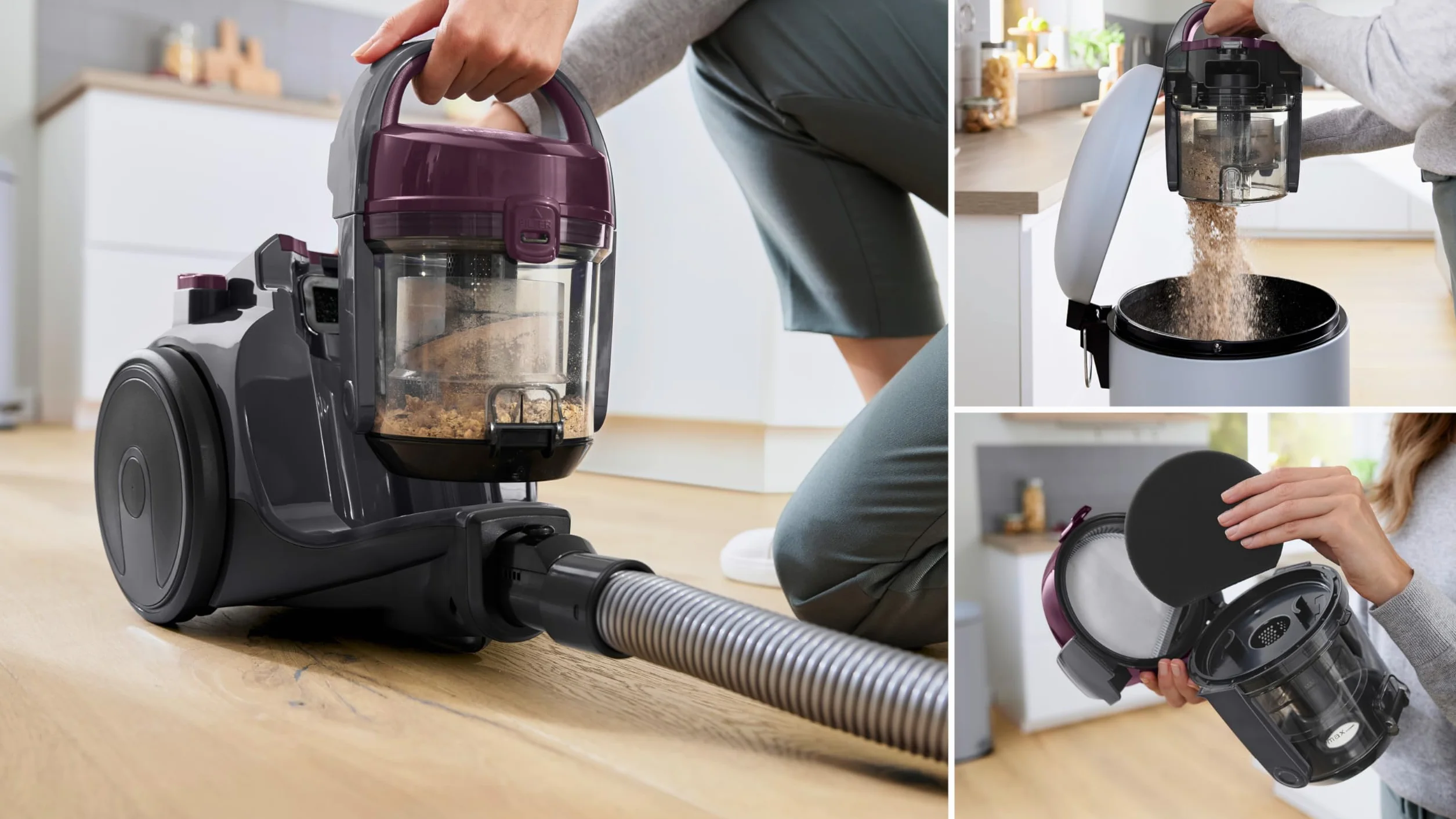 Bosch Série 2 Aspirateur Traîneau Sans Sac 1.5L Filtre Hygiénique Lavable Haute Performance Rayon 9m Compact Violet