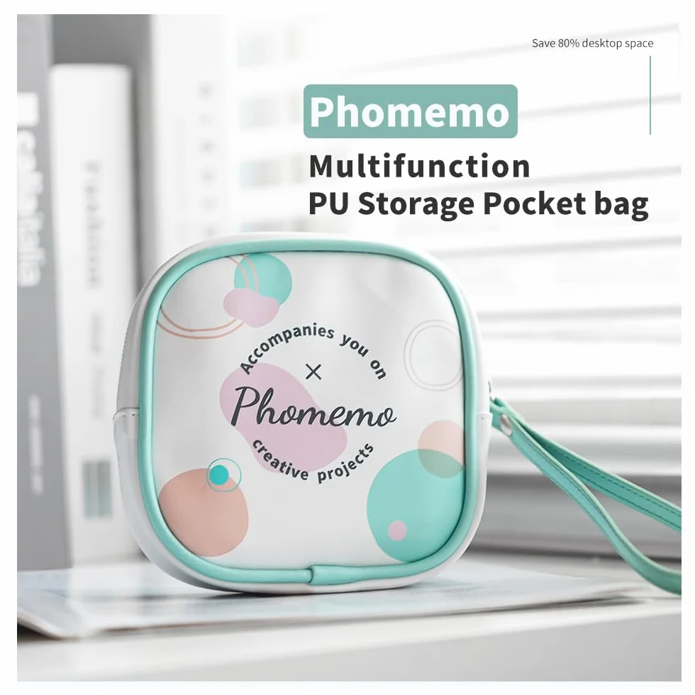 Torba Phomemo kompatybilna z mini drukarkami T02, M02, M02Pro, M02S, M02X, M02L, drukarkami etykiet D30, Q30, Q31, Q30S, ze skóry PU, wodoodporna, z zamkiem błyskawicznym i paskiem na nadgarstek