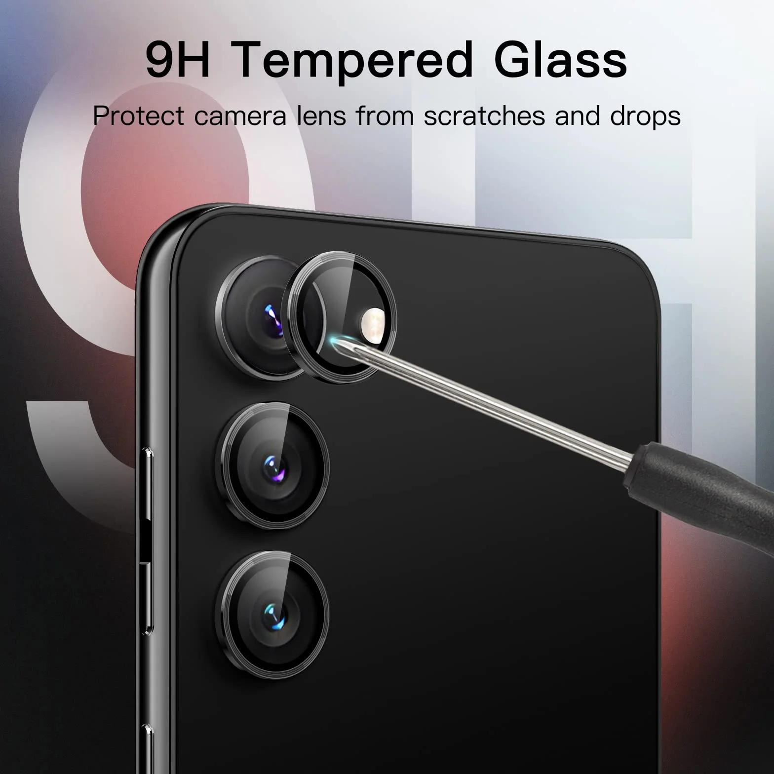 JETech Ochraniacz Obiektywu Aparat dla Samsung Galaxy S23 5G 6,1 Cala / S23 Plus 5G 6,6 Cala, 9H Szkło Hartowane Metalowy Pierścień Cover, Narzędzie Łatwej Instalacji, 1 Komplet(Czarny)