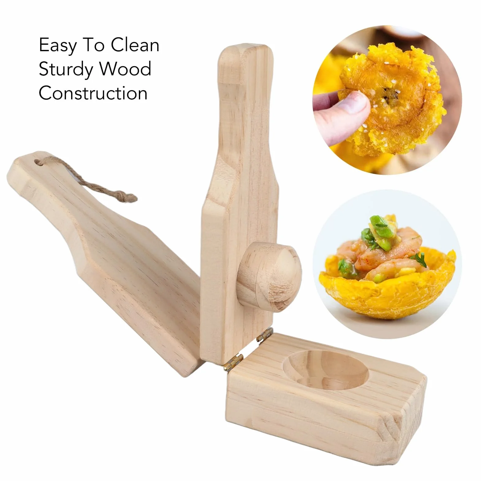 Presse à Plantain en Bois Tostonera Plantain Masher Réutilisable avec Lanière Suspendue